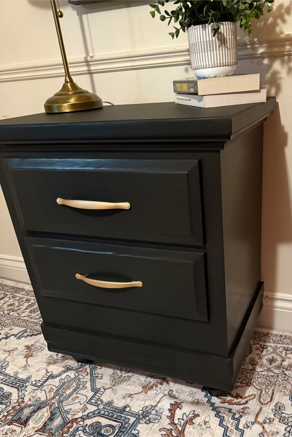 Black Painted Nightstand with Drawers