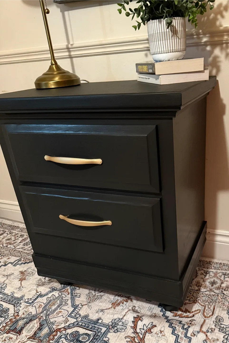 Black Painted Nightstand with Drawers