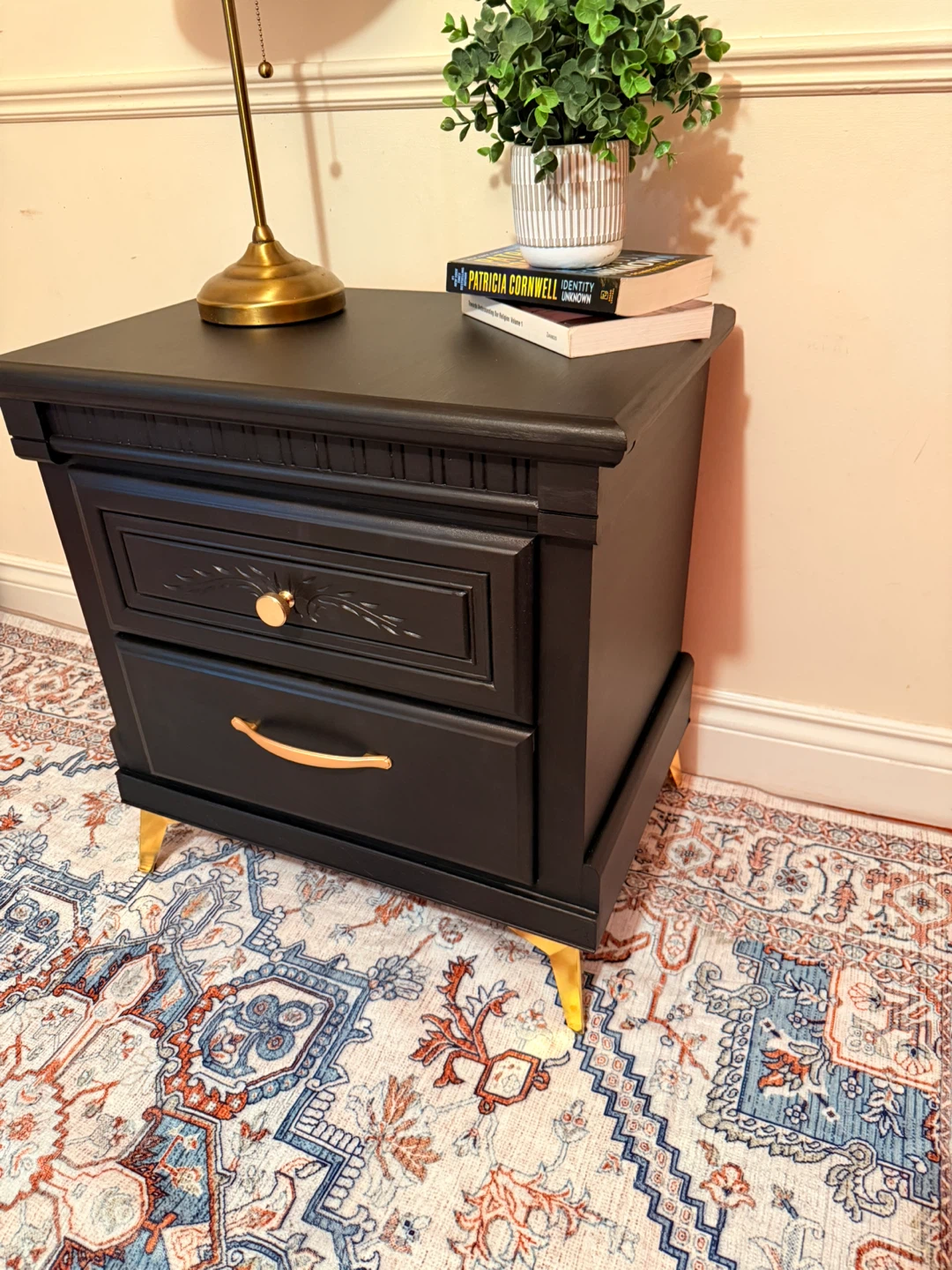 Black Painted Nightstand with Gold Accents - photo 2