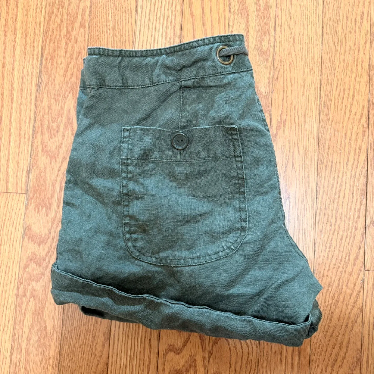 Sanctuary Draw String Shorts Size 29 Green Olive 100% Linen image indicator(8)