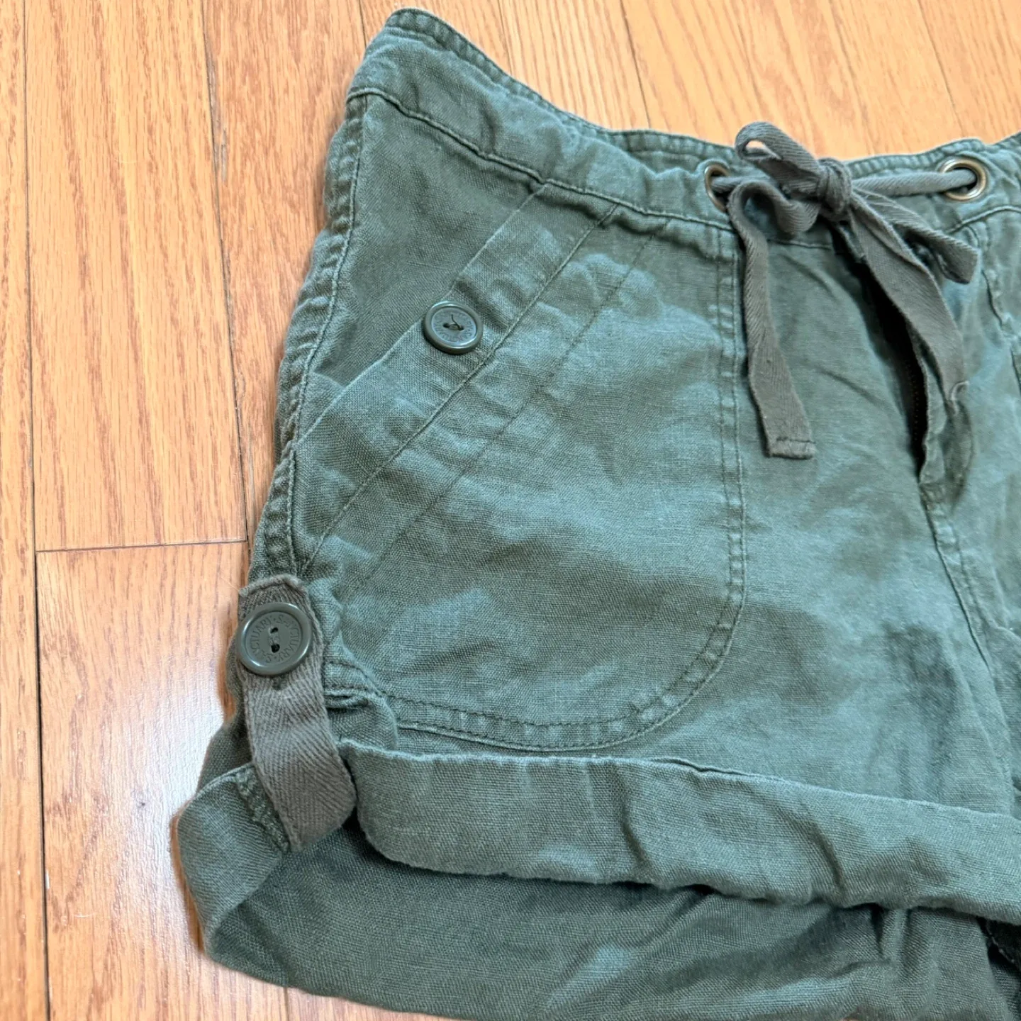 Sanctuary Draw String Shorts Size 29 Green Olive 100% Linen image indicator(7)