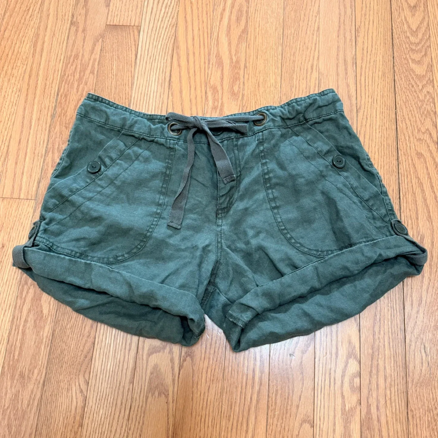 Sanctuary Draw String Shorts Size 29 Green Olive 100% Linen image indicator(5)