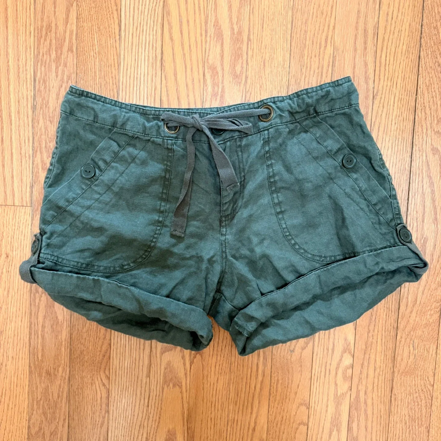 Sanctuary Draw String Shorts Size 29 Green Olive 100% Linen image indicator(4)