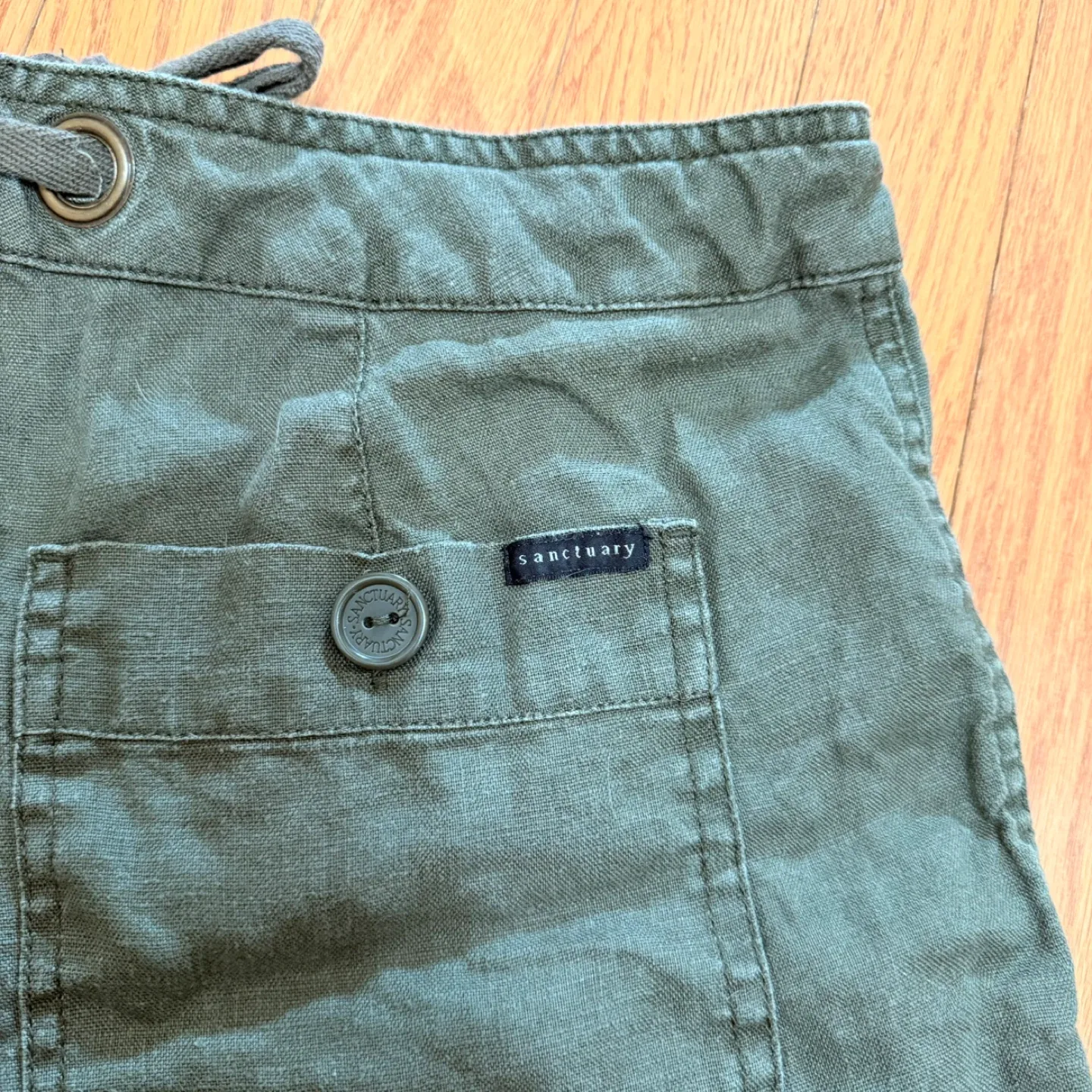 Sanctuary Draw String Shorts Size 29 Green Olive 100% Linen image indicator(10)
