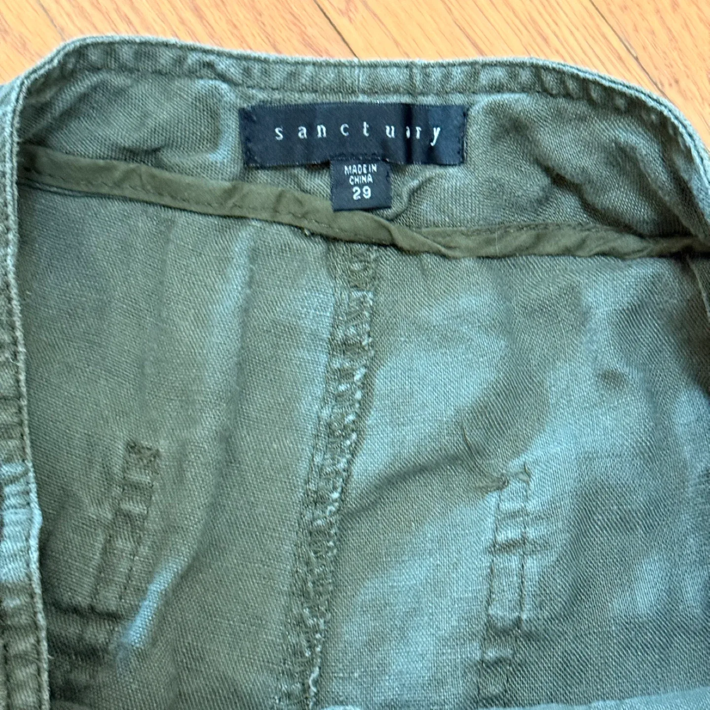 Sanctuary Draw String Shorts Size 29 Green Olive 100% Linen image indicator(3)