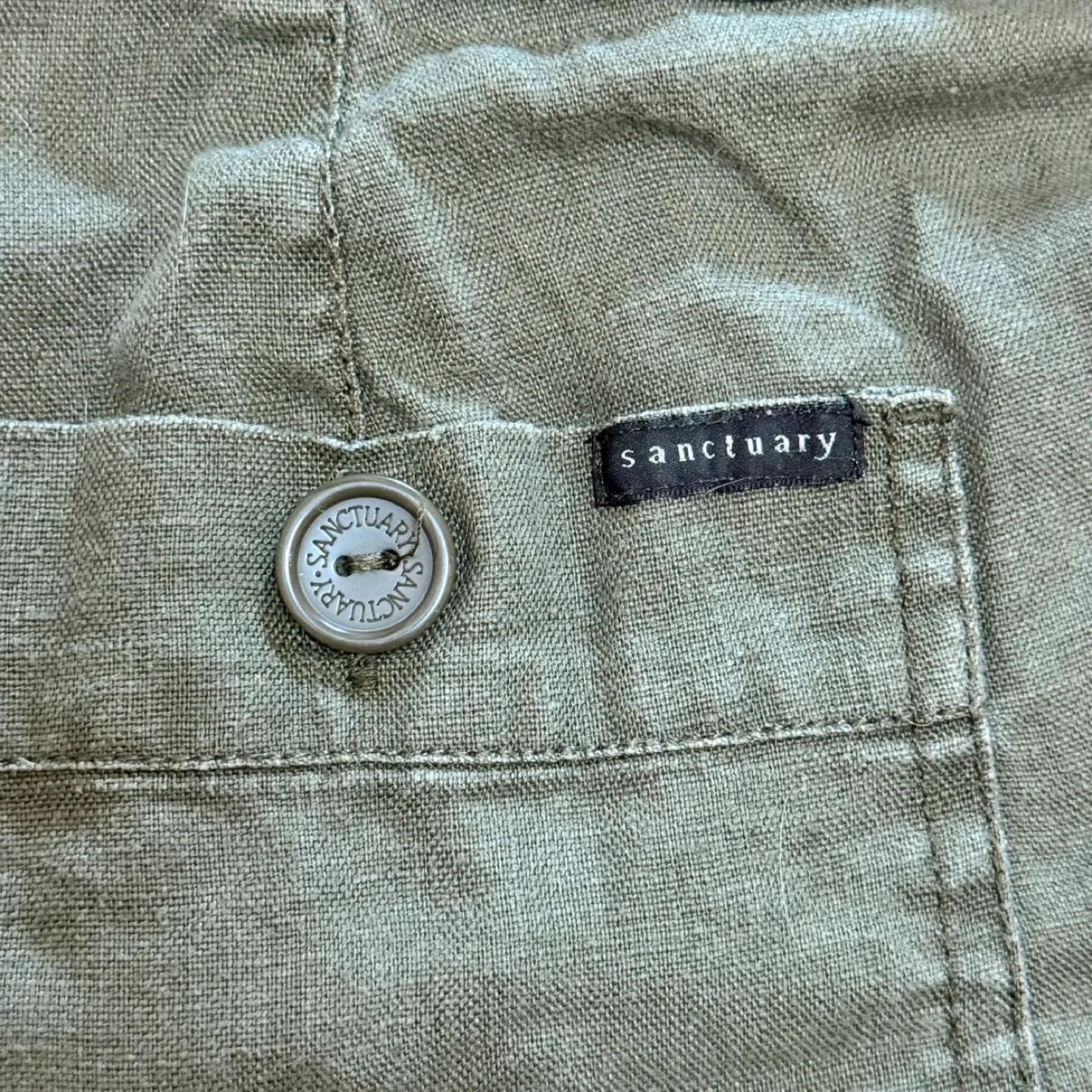 Sanctuary Draw String Shorts Size 29 Green Olive 100% Linen image indicator(9)