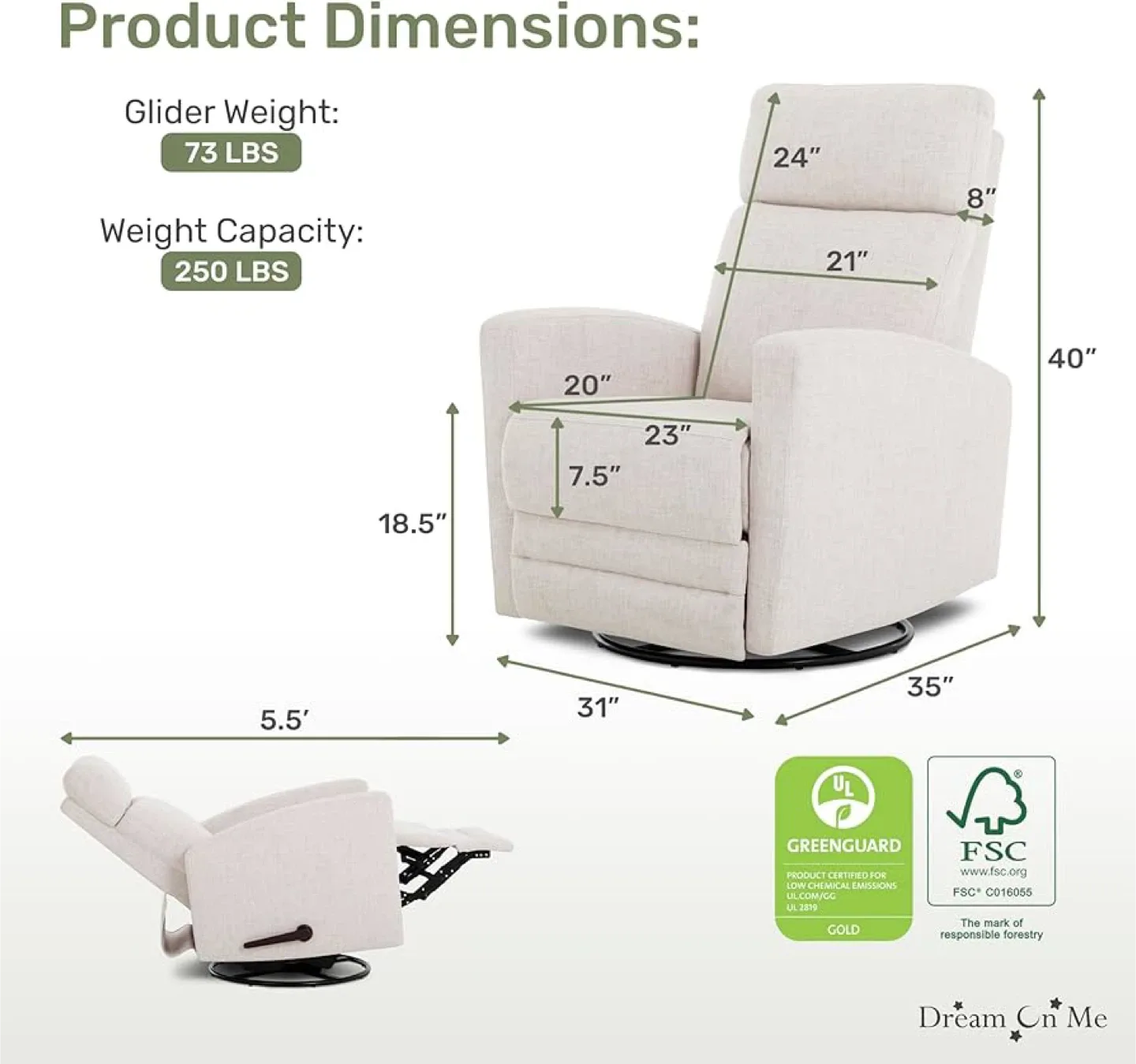 Dream On Me Chatham Manual Reclining Glider image indicator(3)