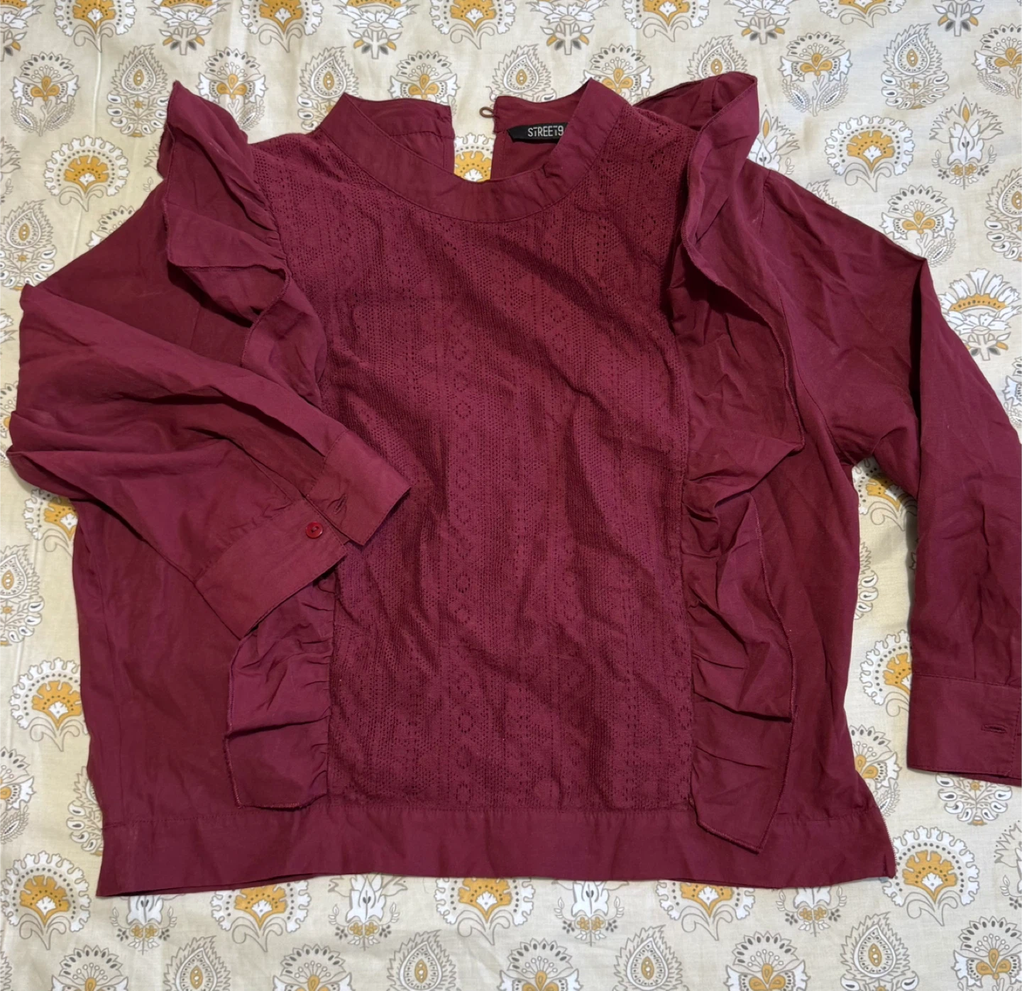Burgundy Ruffle Blouse - Size L