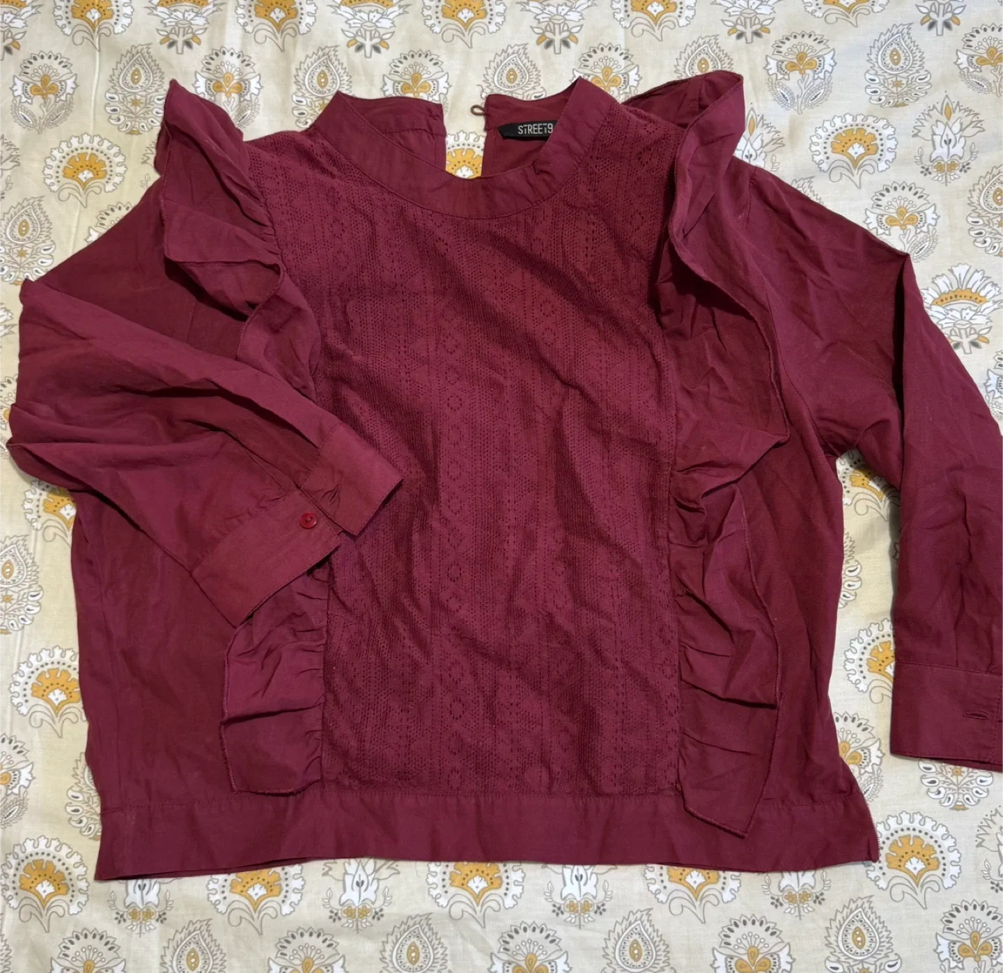 Burgundy Ruffle Blouse - Size L