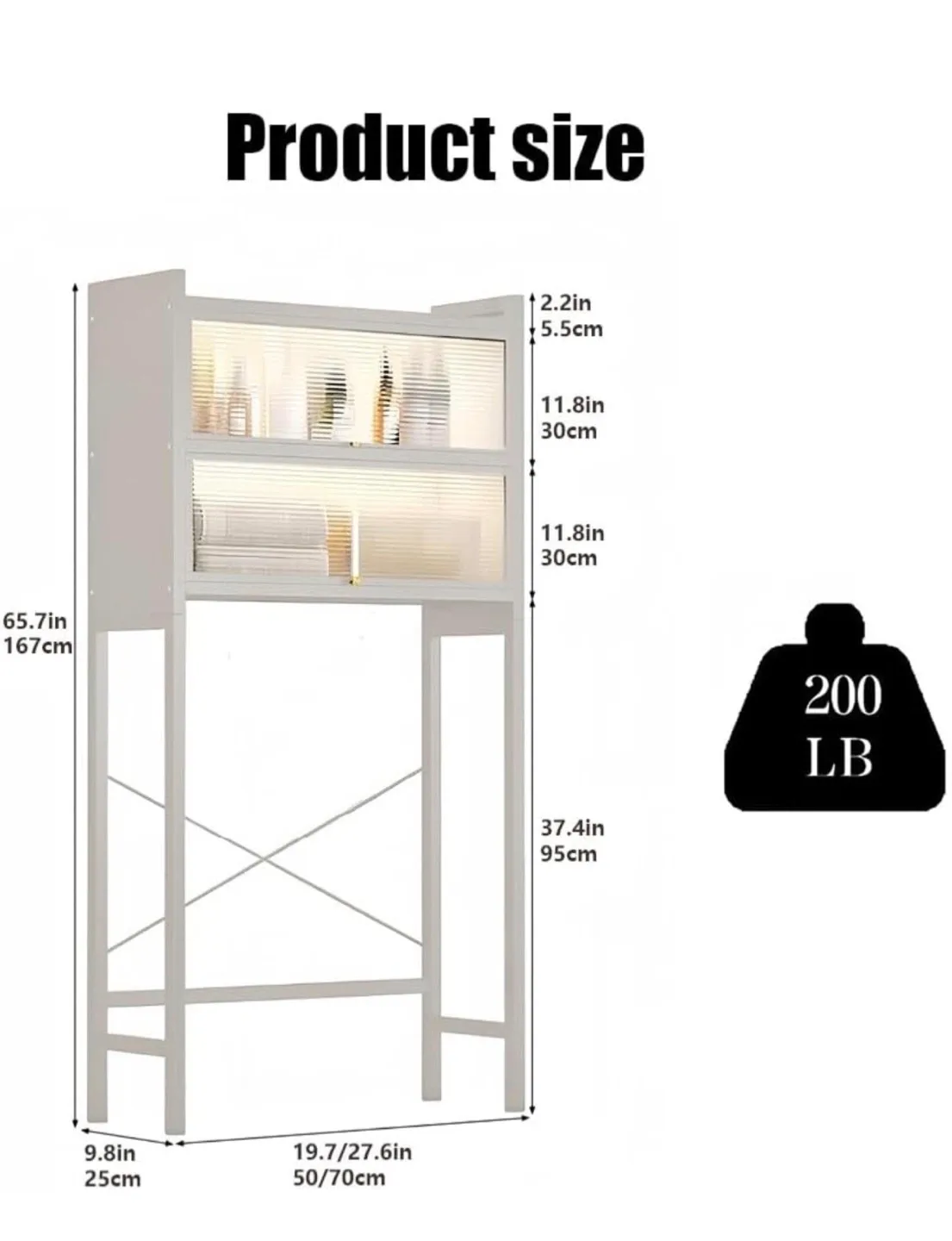 Black Over The Toilet Storage Cabinet - 19.7in image indicator(3)
