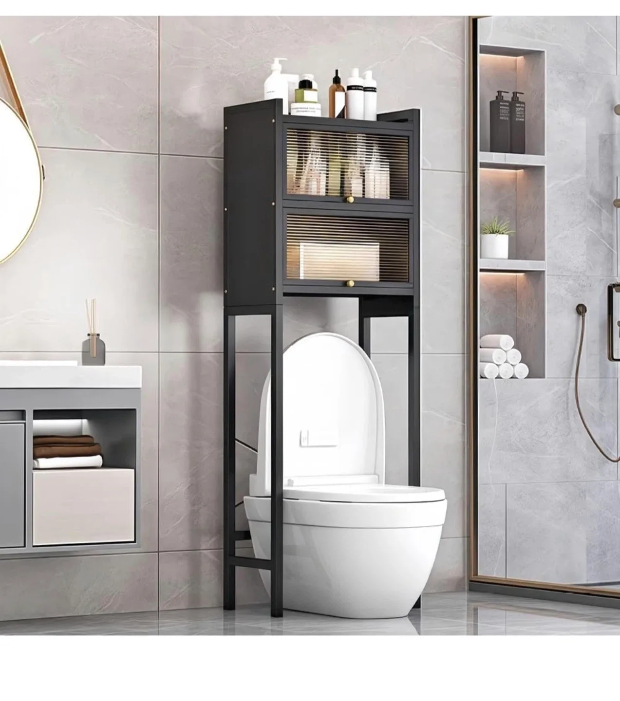 Black Over The Toilet Storage Cabinet - 19.7in image indicator(2)