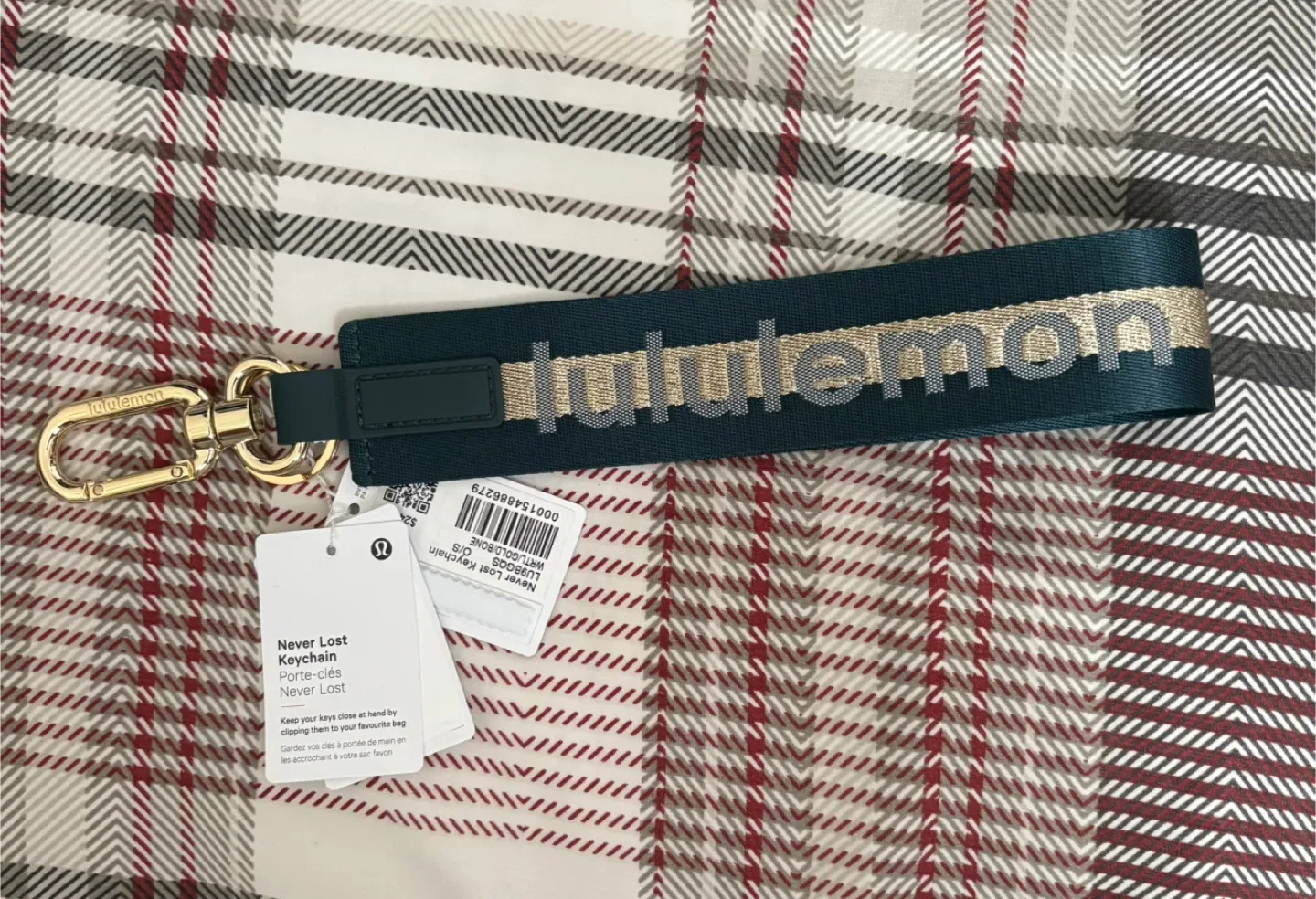 New Lululemon Never Lost Keychain - Warp Teal/Gold/Bone thumbnail
