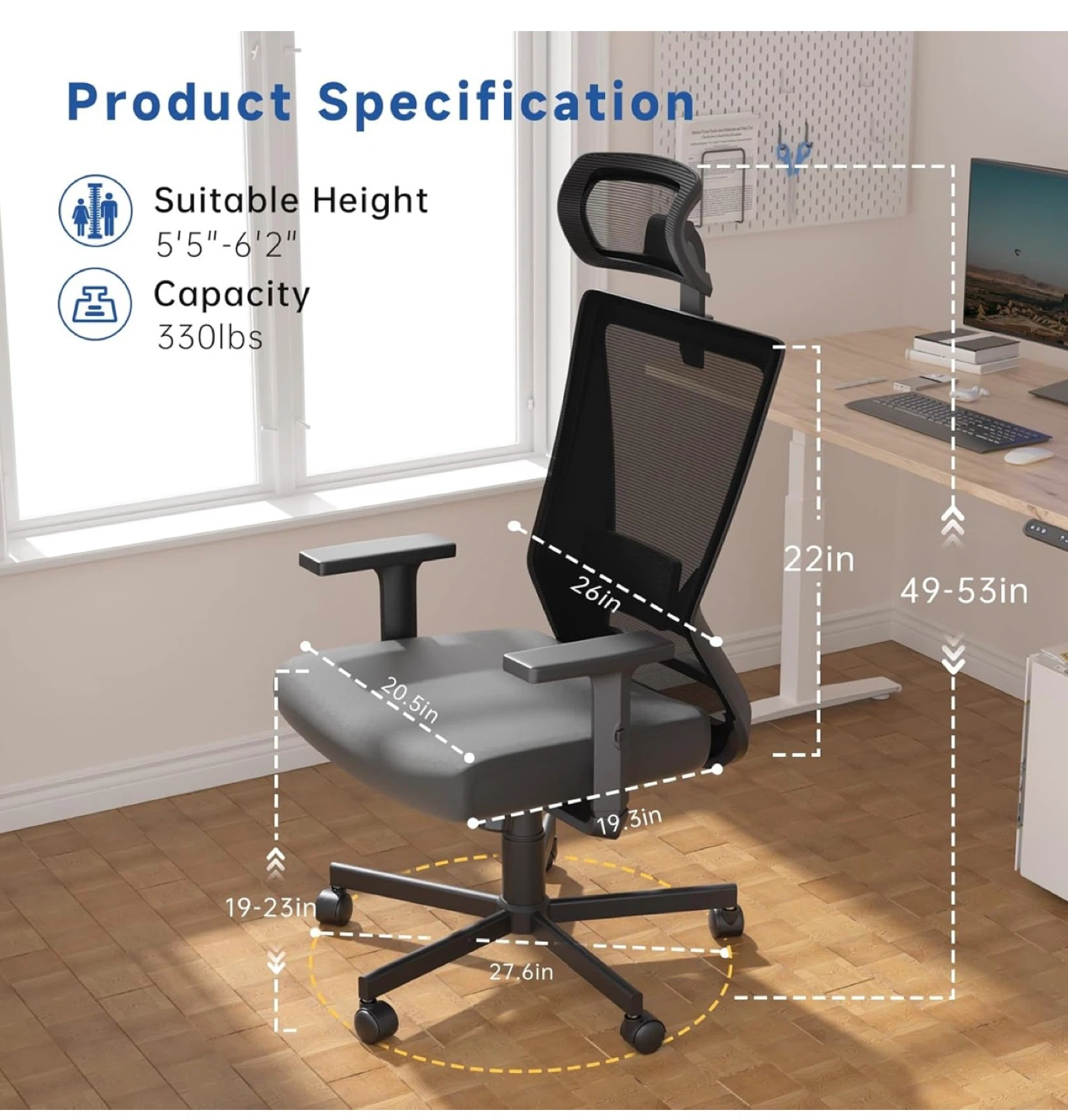 Ergonomic Office Chair - Lumbar Support, Adjustable Height - photo 2