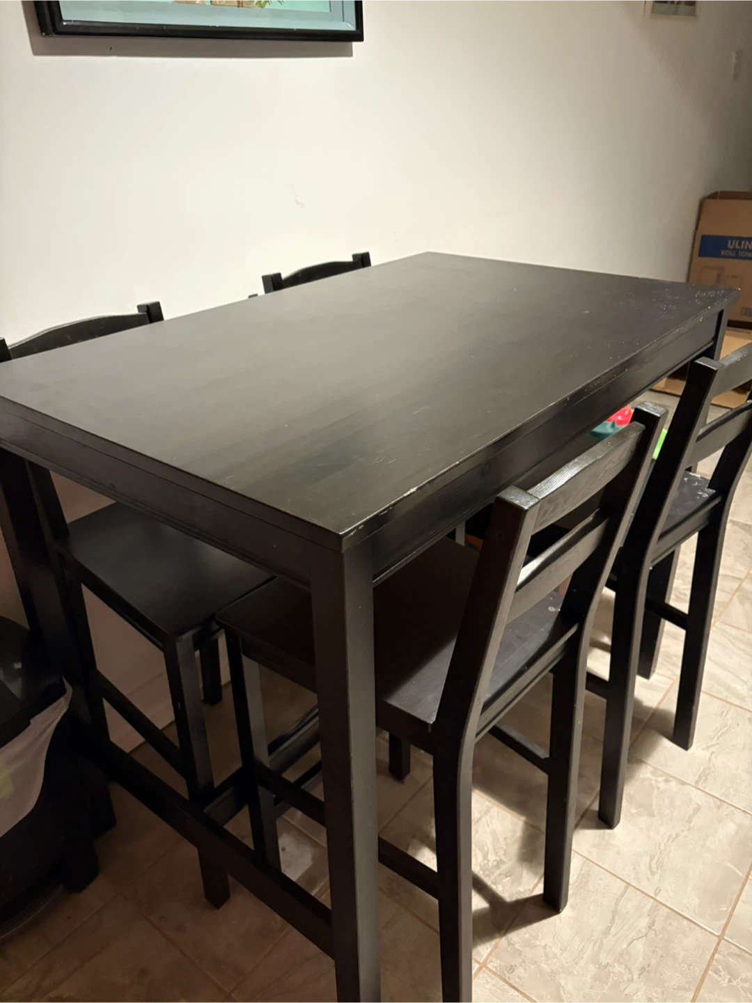 Black Pub Style Dining Table with 4 Chairs