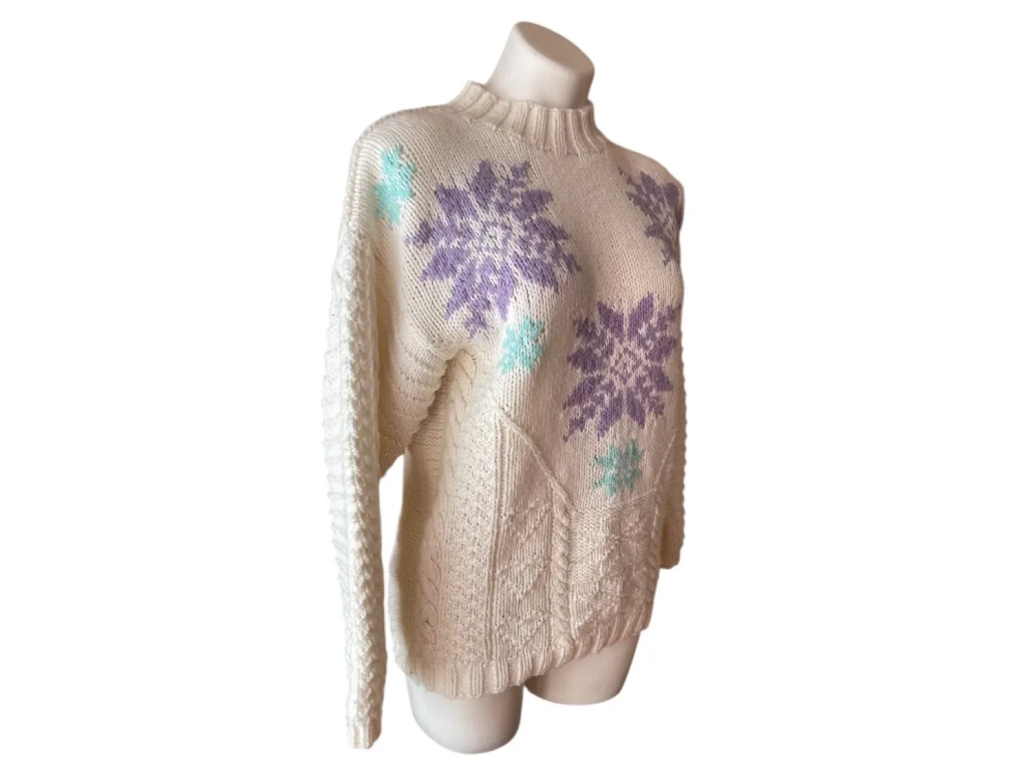 Vintage 90s Hand Knitwear Cream Sweater Medium image indicator(2)