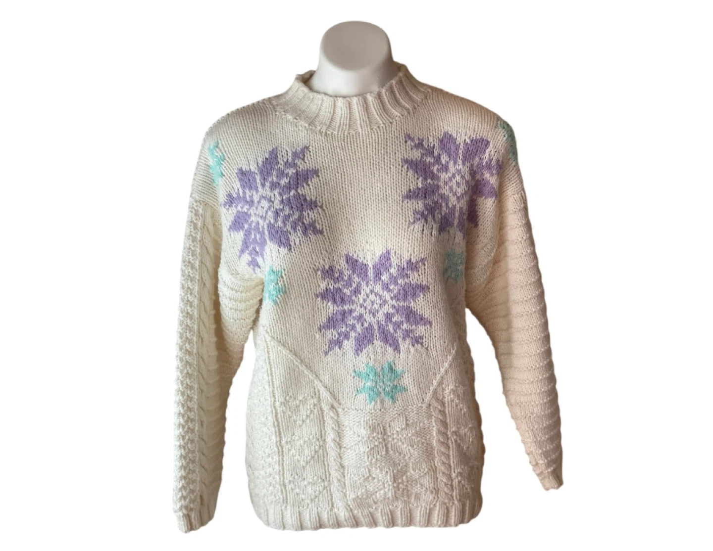 Vintage 90s Hand Knitwear Cream Sweater Medium