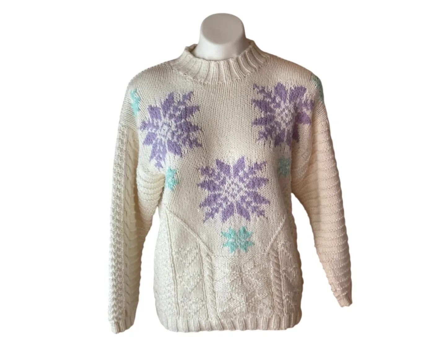 Vintage 90s Hand Knitwear Cream Sweater Medium thumbnail