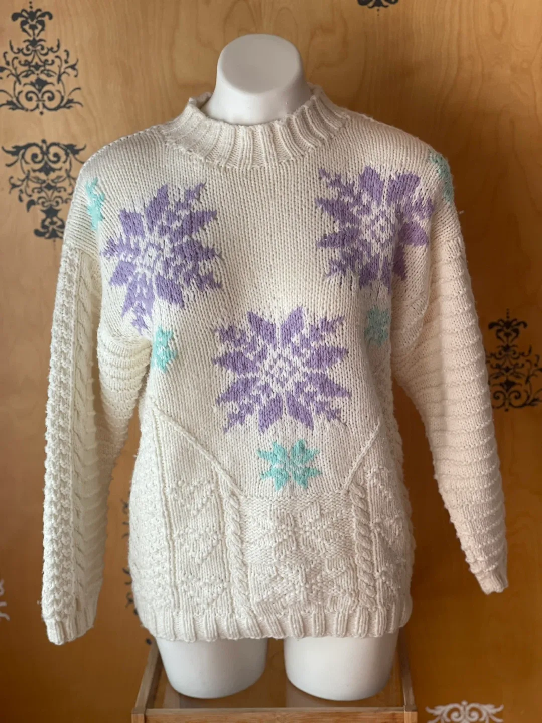 Vintage 90s Hand Knitwear Cream Sweater Medium image indicator(10)