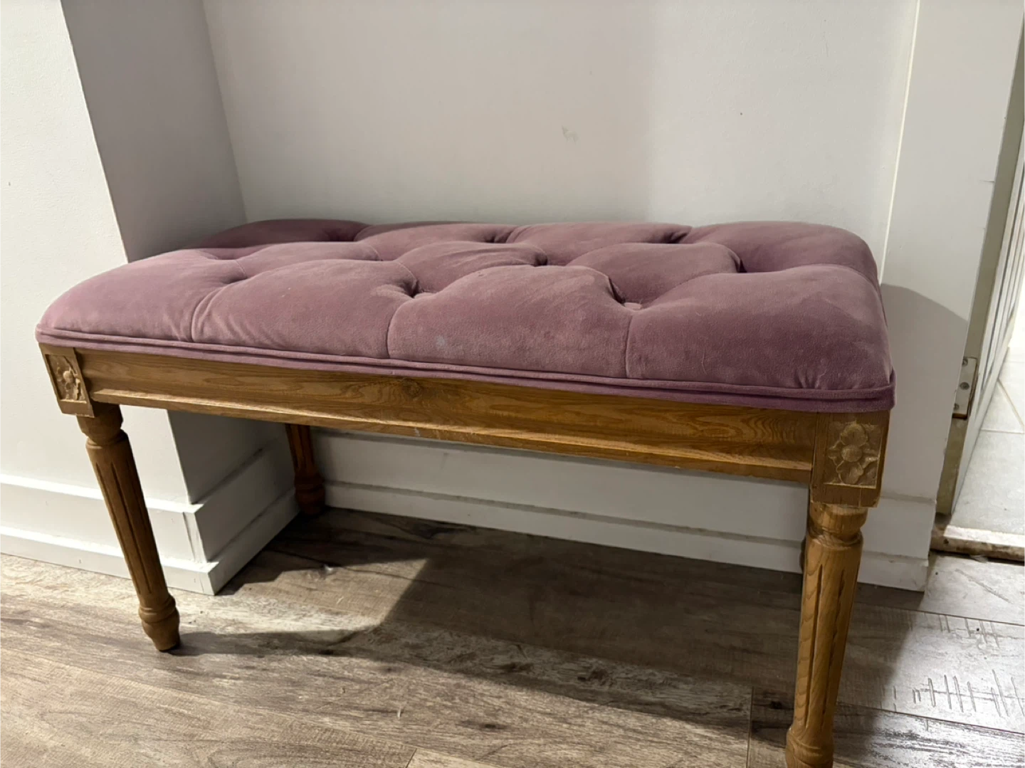 Tufted Ottoman Bench - Mauve Velvet