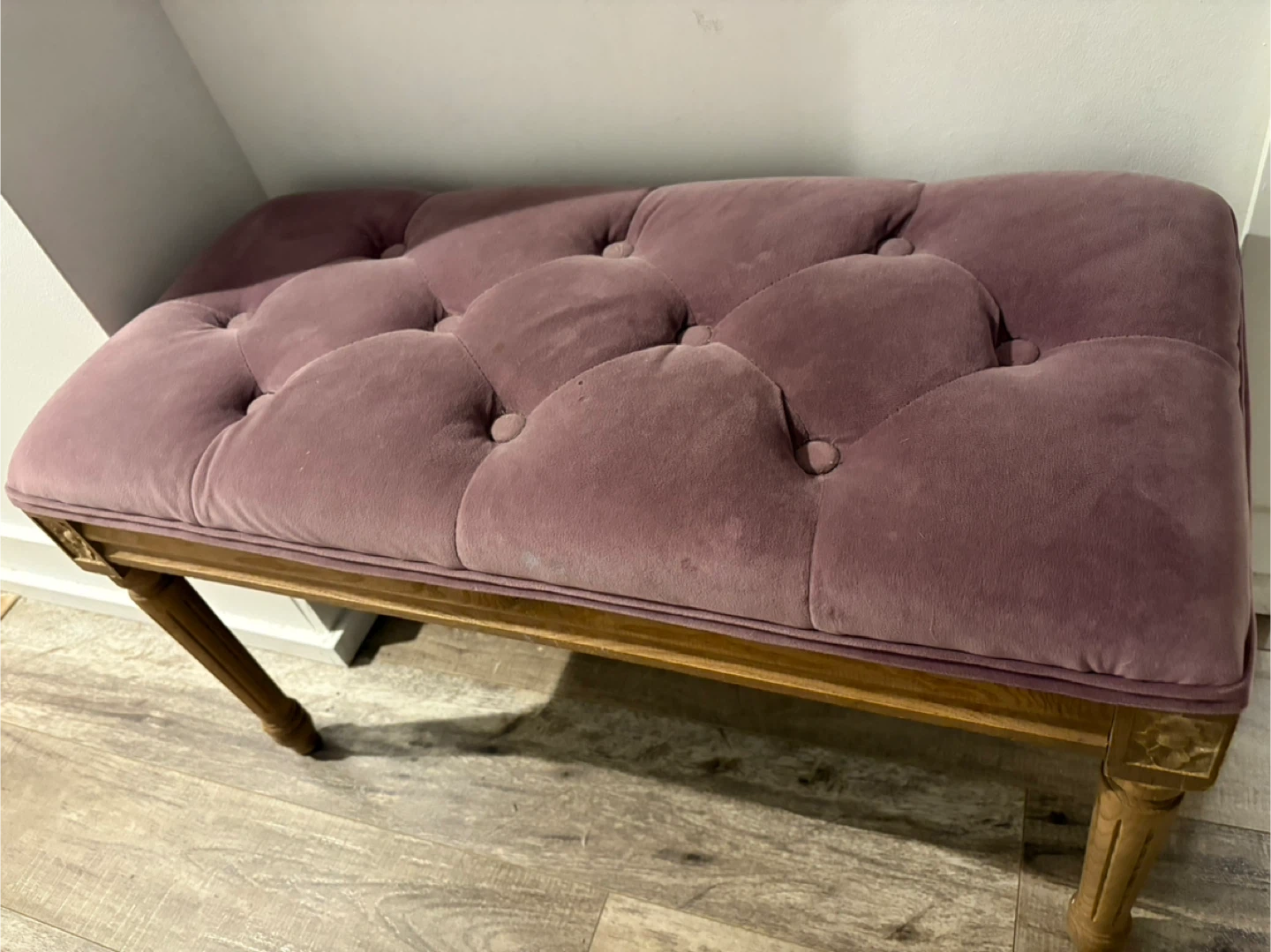 Tufted Ottoman Bench - Mauve Velvet - photo 2
