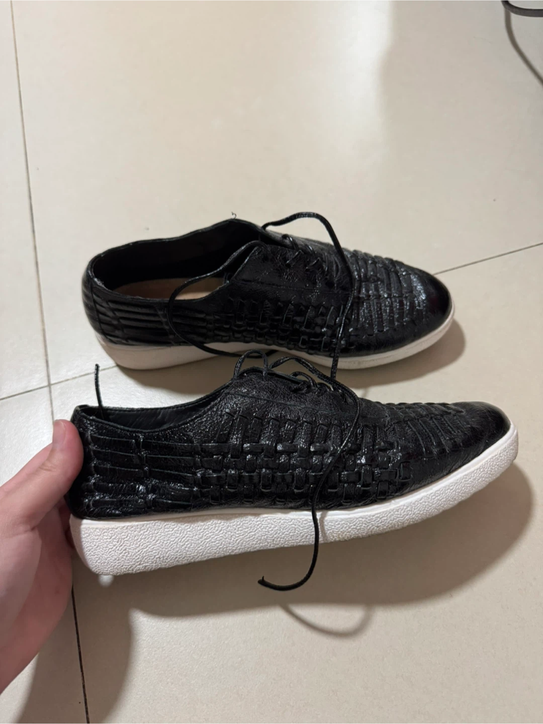 Antonio Melani Black Woven Leather Shoes