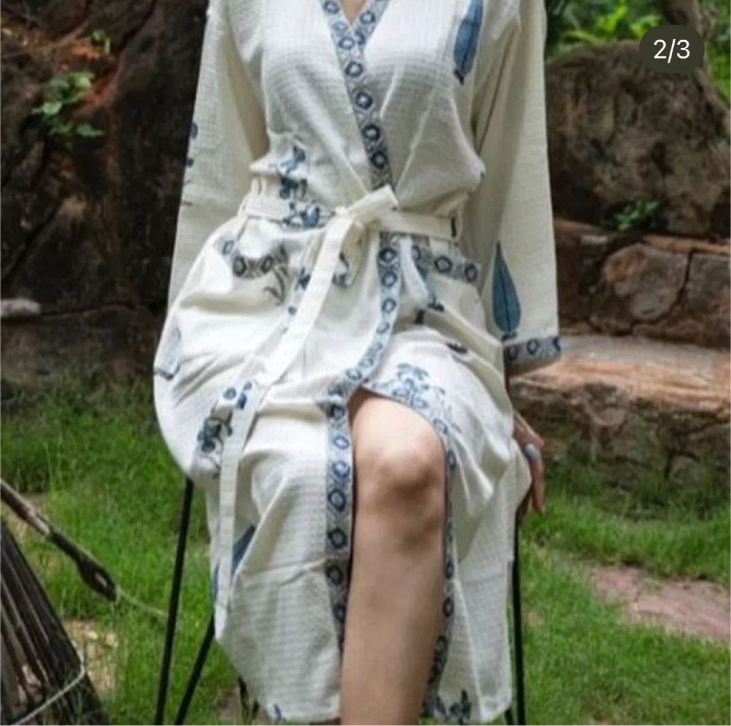 Kids' Cotton Waffle Robe with Flamingo Print image indicator(2)