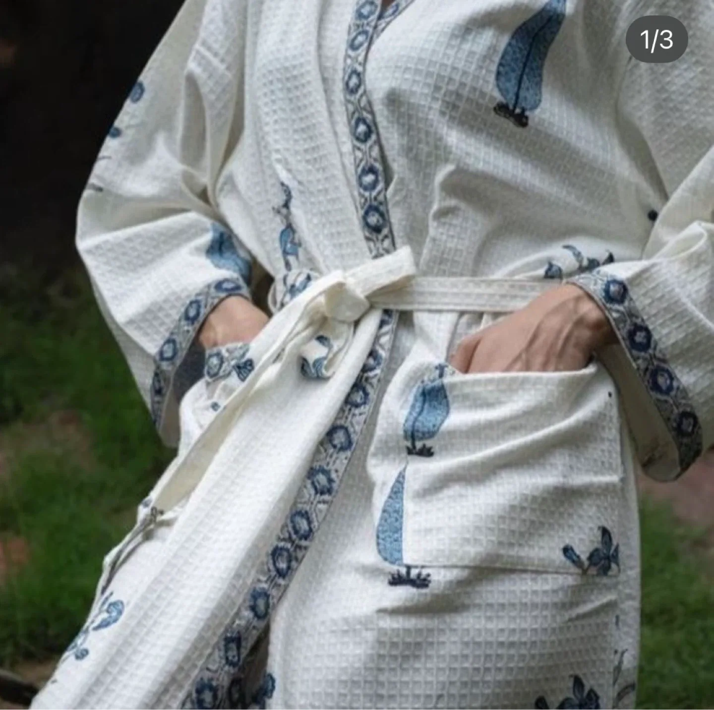 Kids' Cotton Waffle Robe with Flamingo Print image indicator(3)