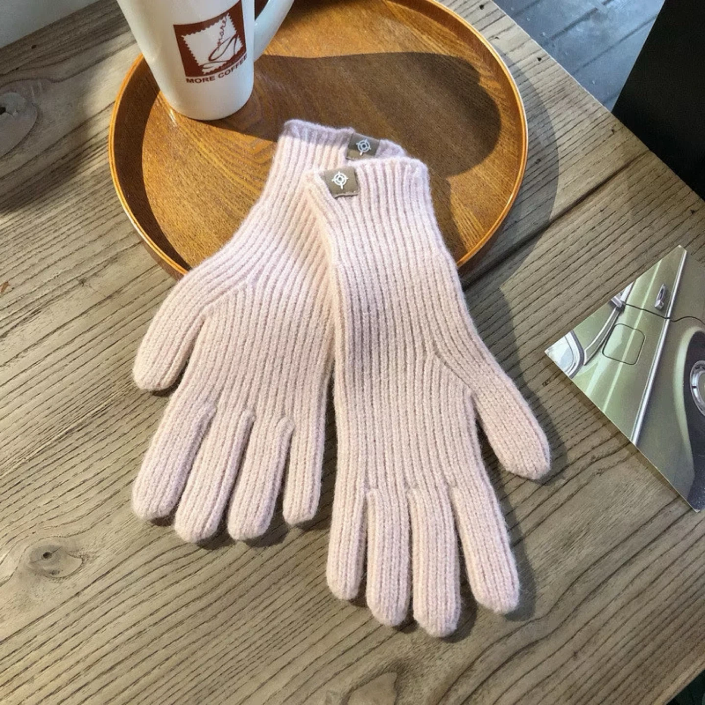 Knitted Gloves - Black and Pink - photo 2