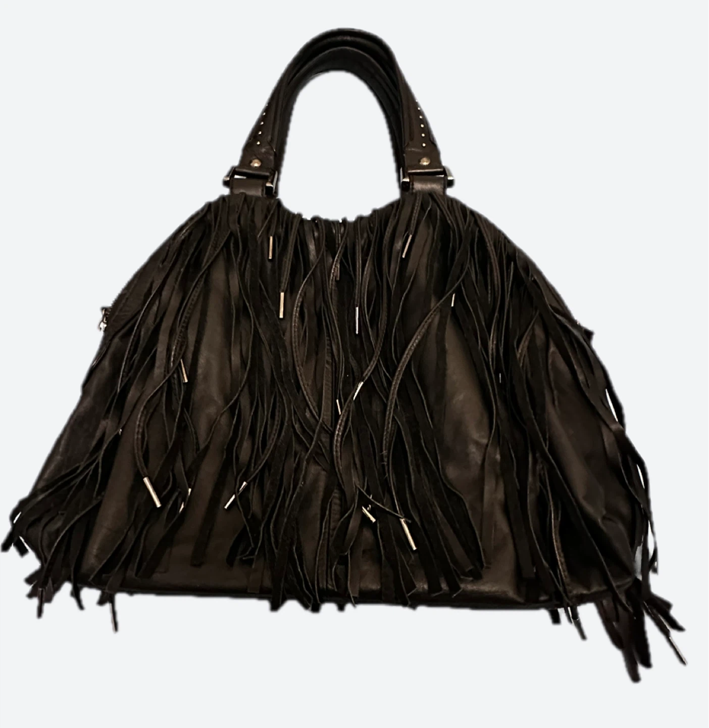 Kenneth Cole  Black Leather Fringe Handbag - photo 2
