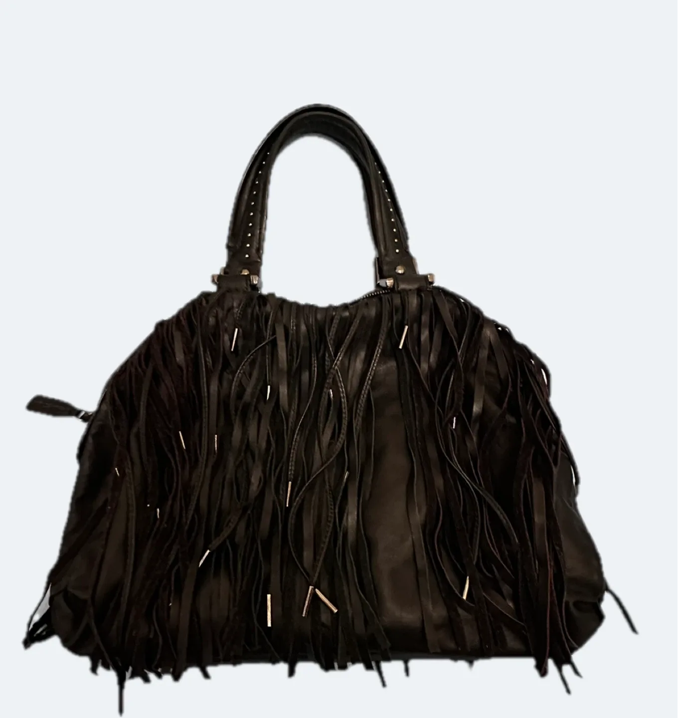 Kenneth Cole  Black Leather Fringe Handbag thumbnail