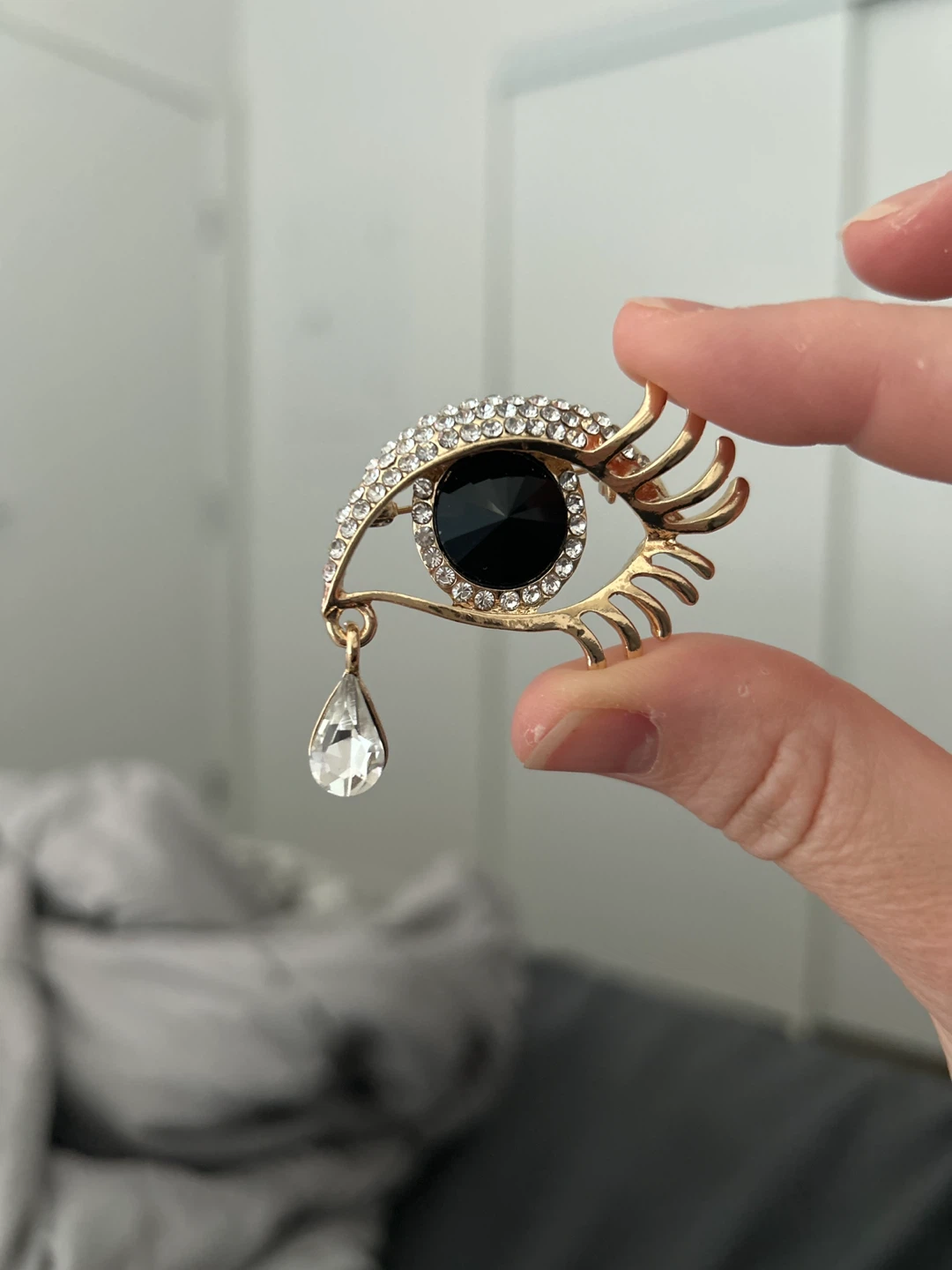 Eye Brooch - Gold Tone with Rhinestones - photo 2