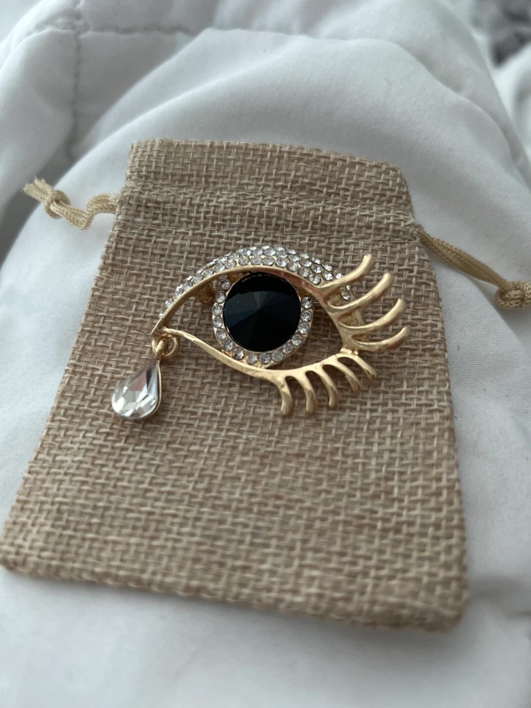 Eye Brooch - Gold Tone with Rhinestones