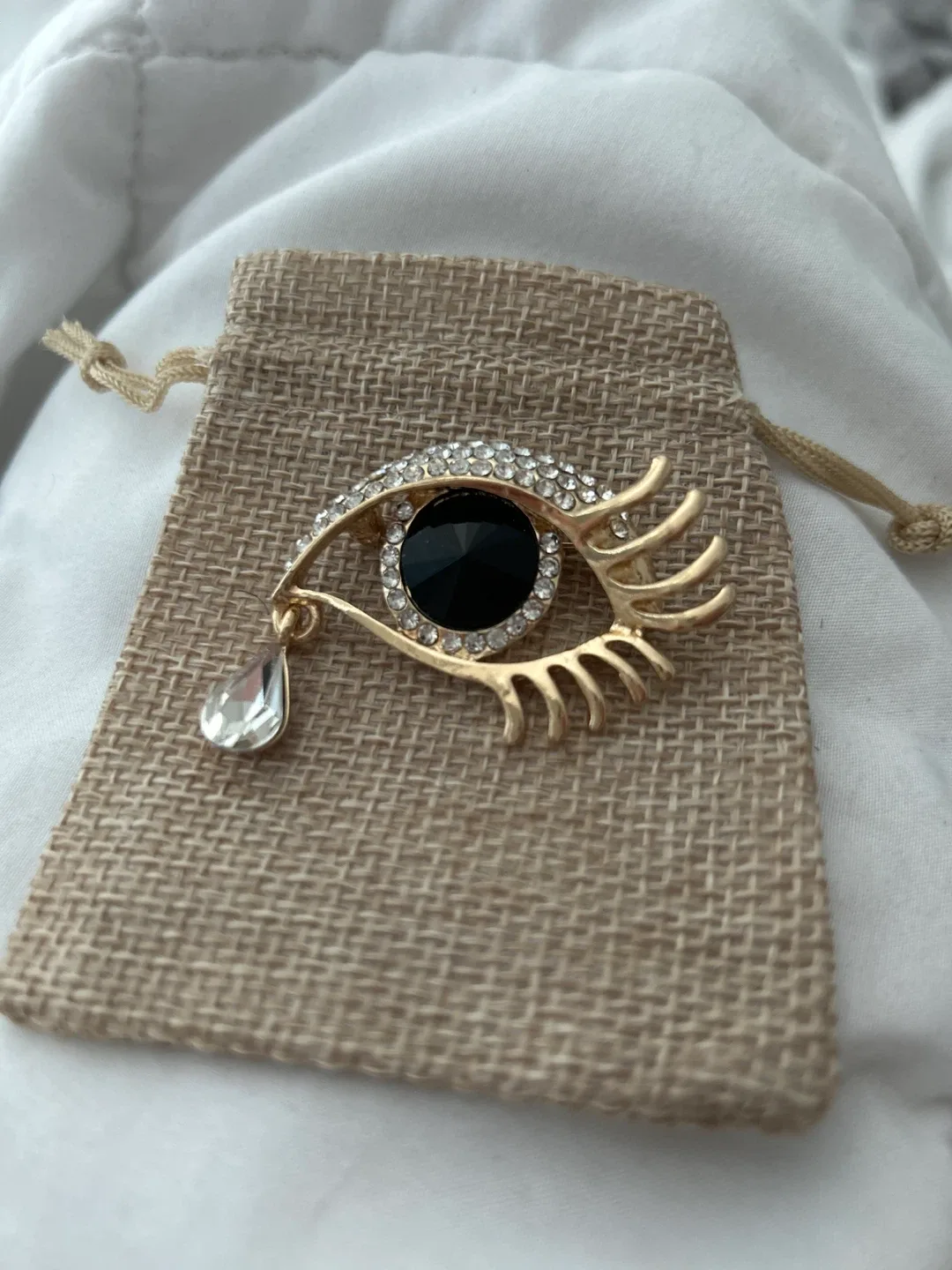 Eye Brooch - Gold Tone with Rhinestones thumbnail