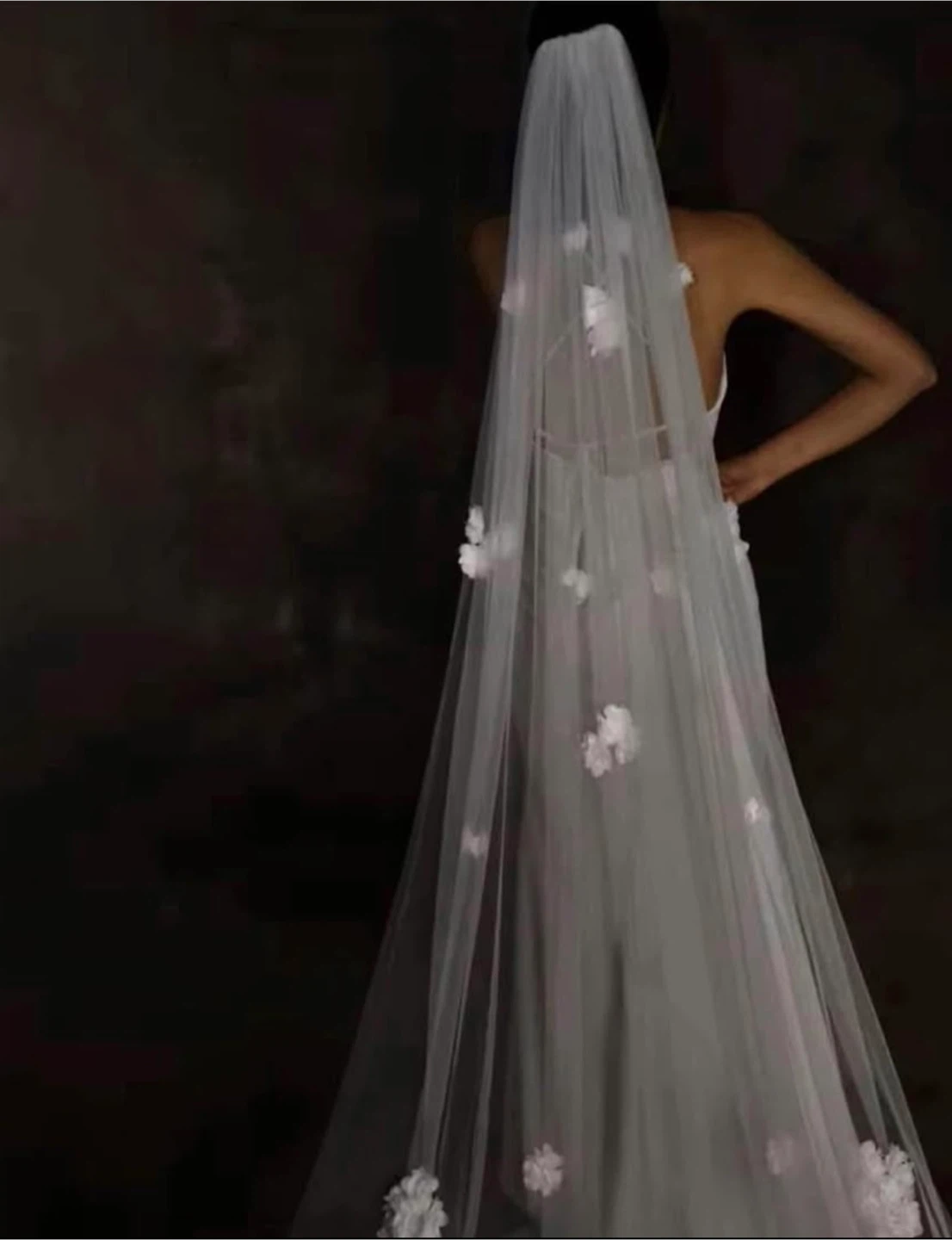 Wedding Veil with Floral Appliqués - White