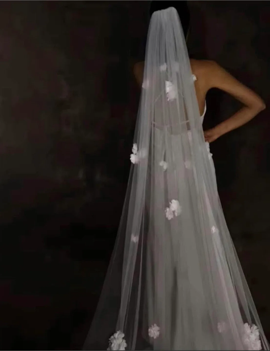 Wedding Veil with Floral Appliqués - White thumbnail