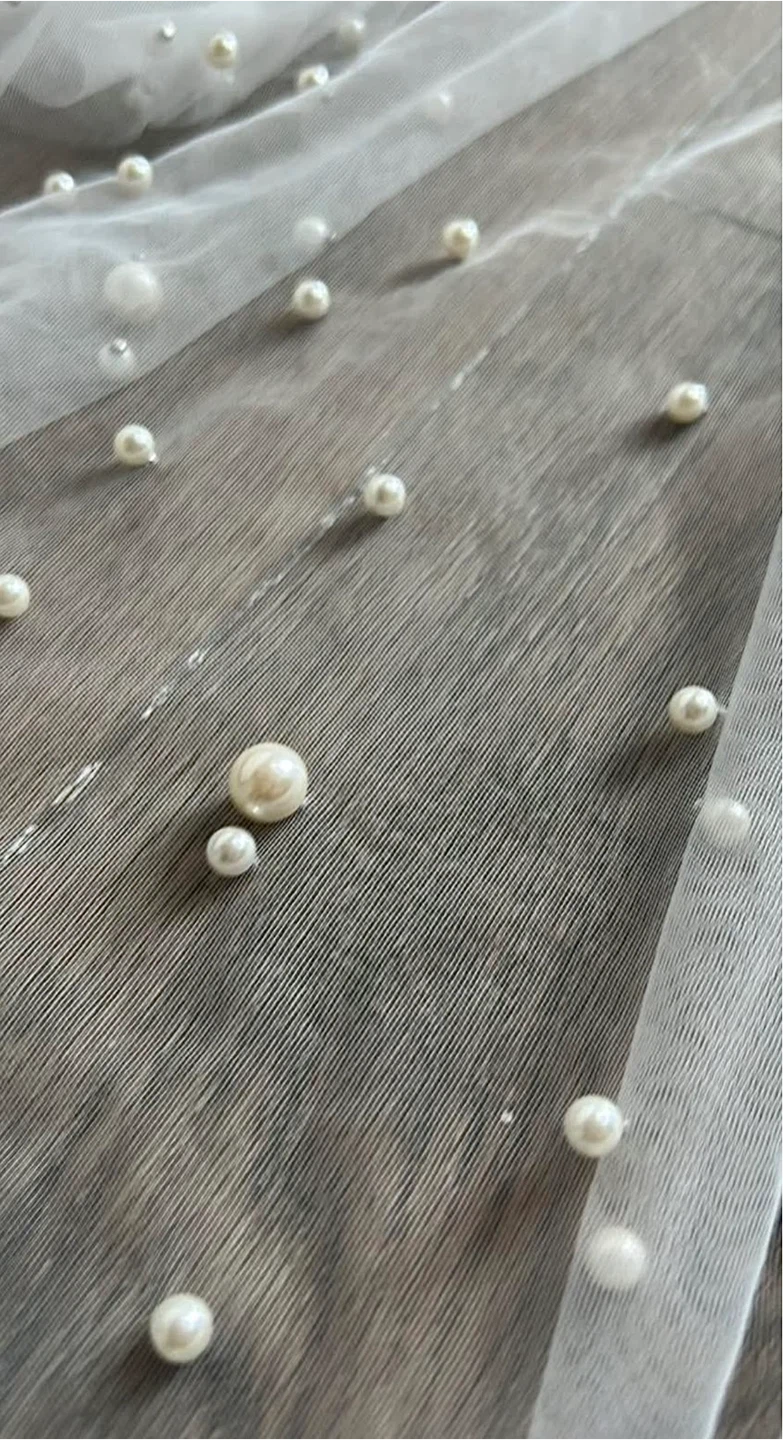 Cathedral soft white Wedding Veil with Pearls - photo 3