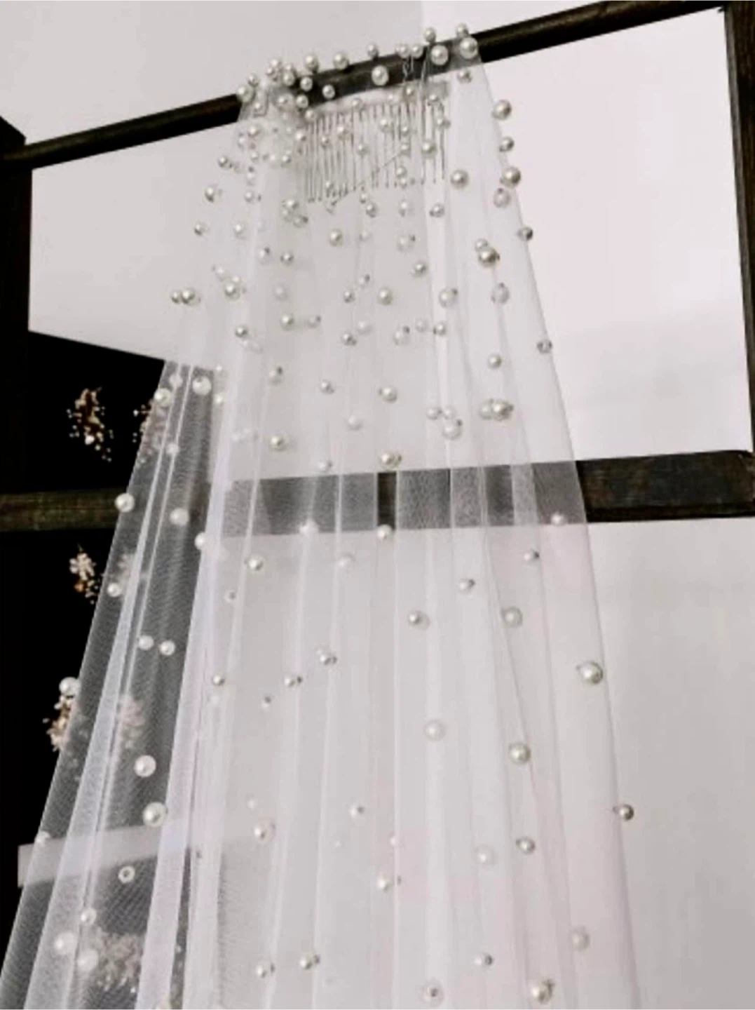 Cathedral soft white Wedding Veil with Pearls - photo 4