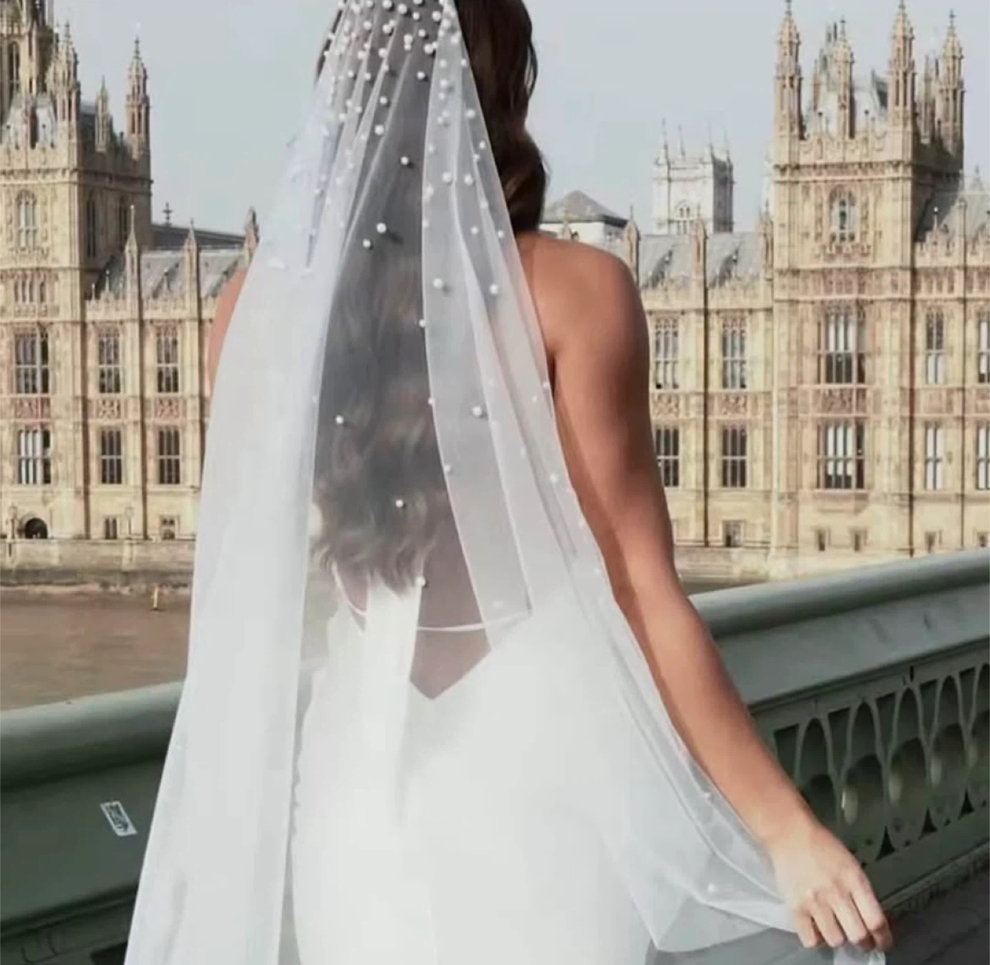 Cathedral soft white Wedding Veil with Pearls
