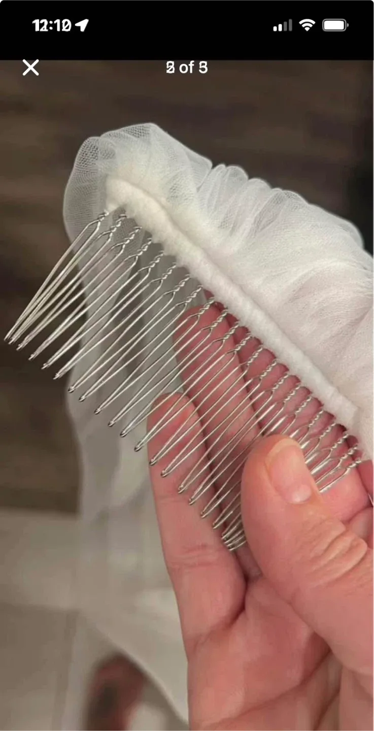 Floor length soft white wedding Veil with Floral Appliqués image indicator(5)