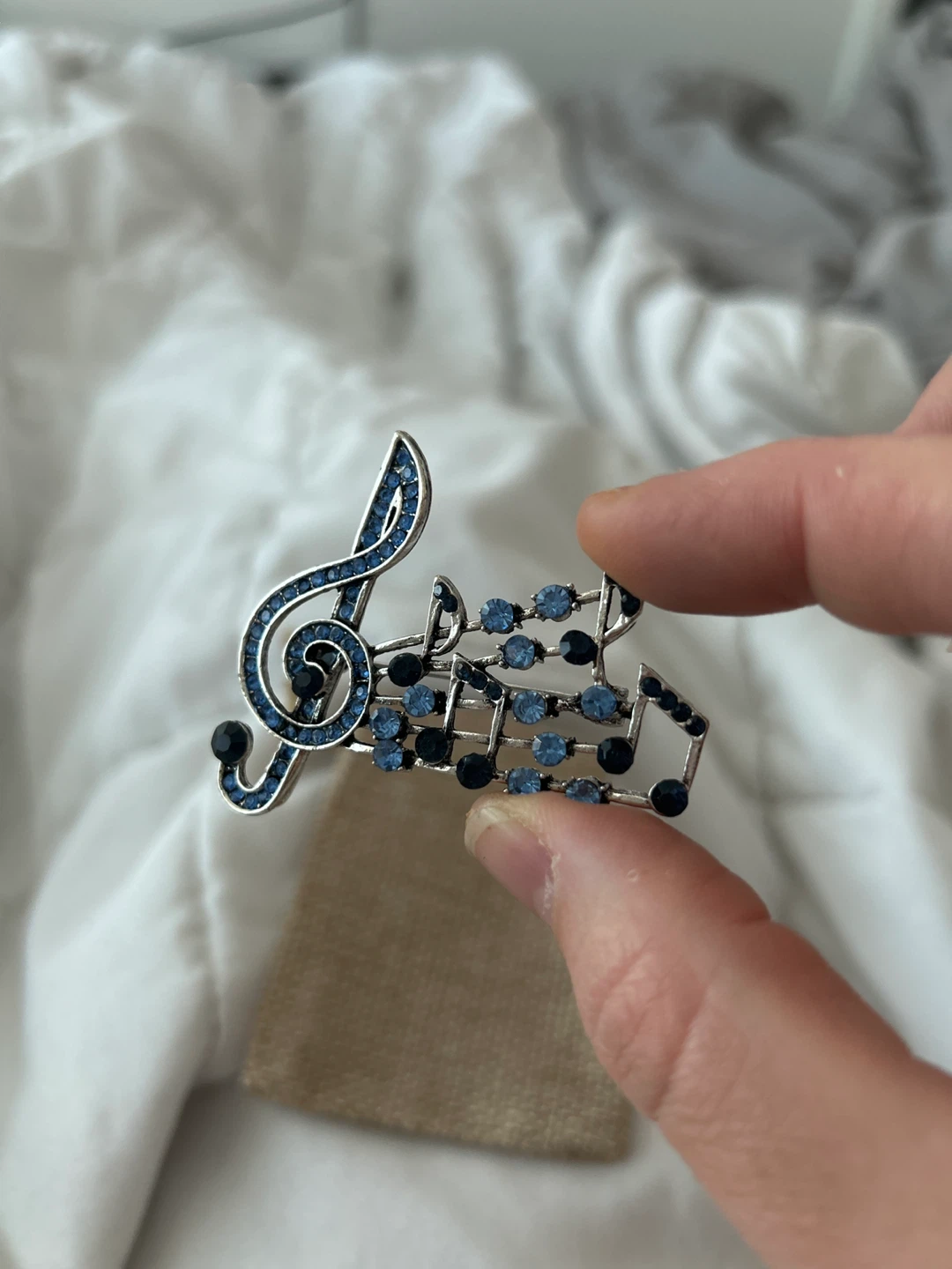 Musical Note Brooch - Silver & Blue