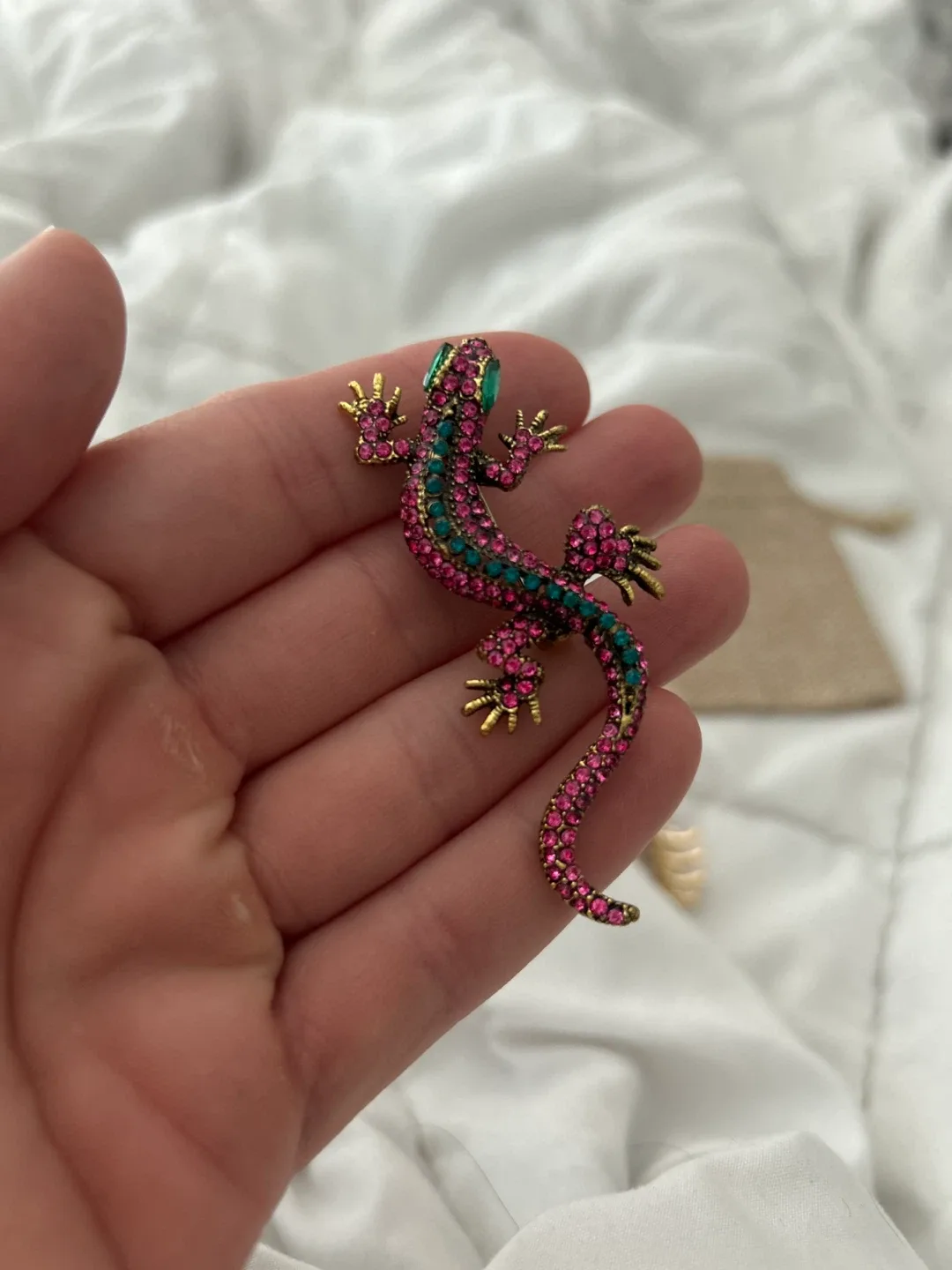 Lizard Brooch - Pink, Green, and Gold thumbnail