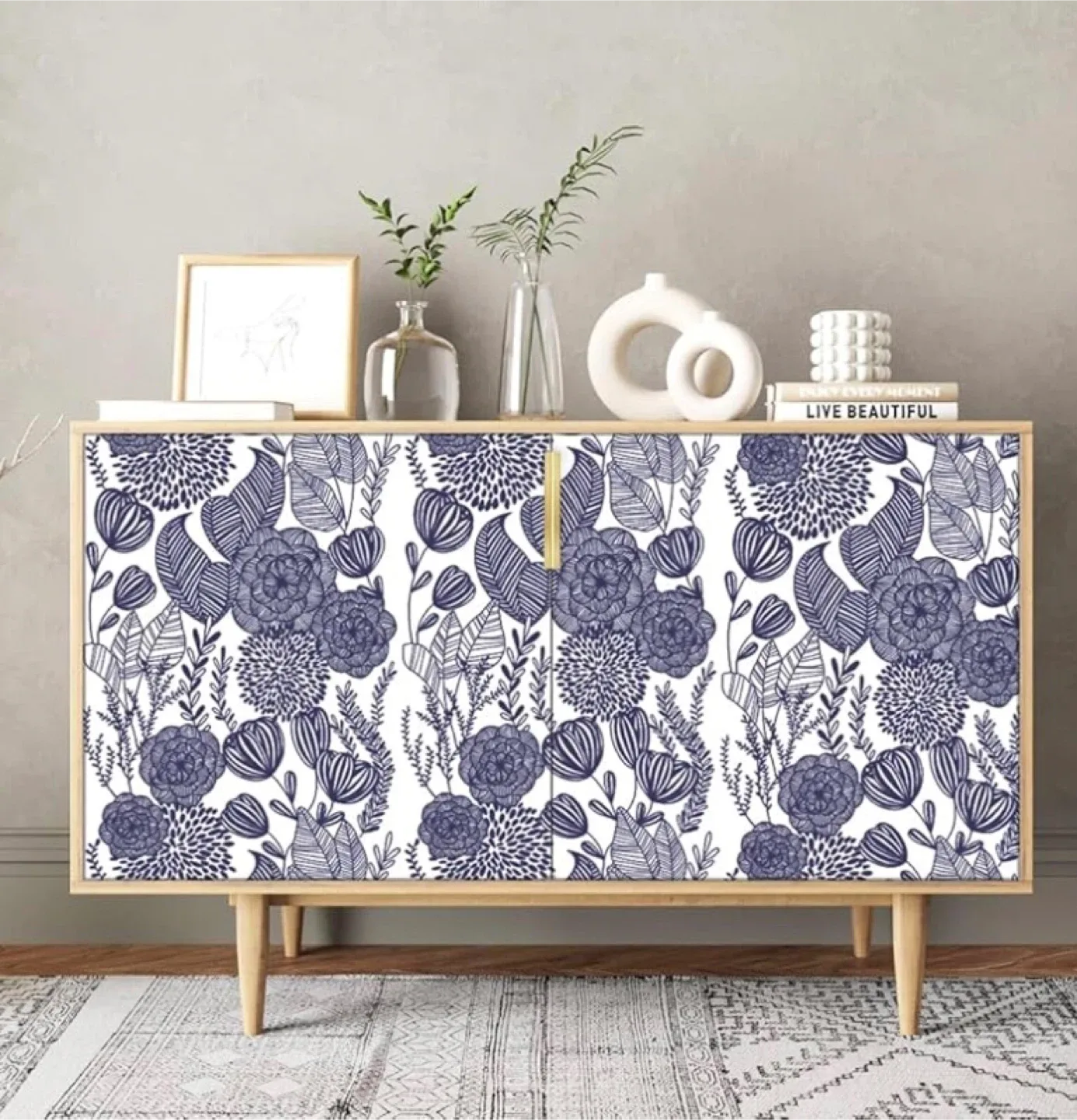 Navy blue and floral rolls wallpaper roll image indicator(2)