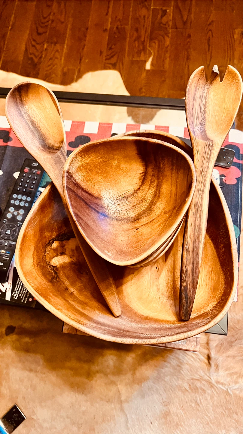 Acacia Wood Salad Bowl Set with Servers