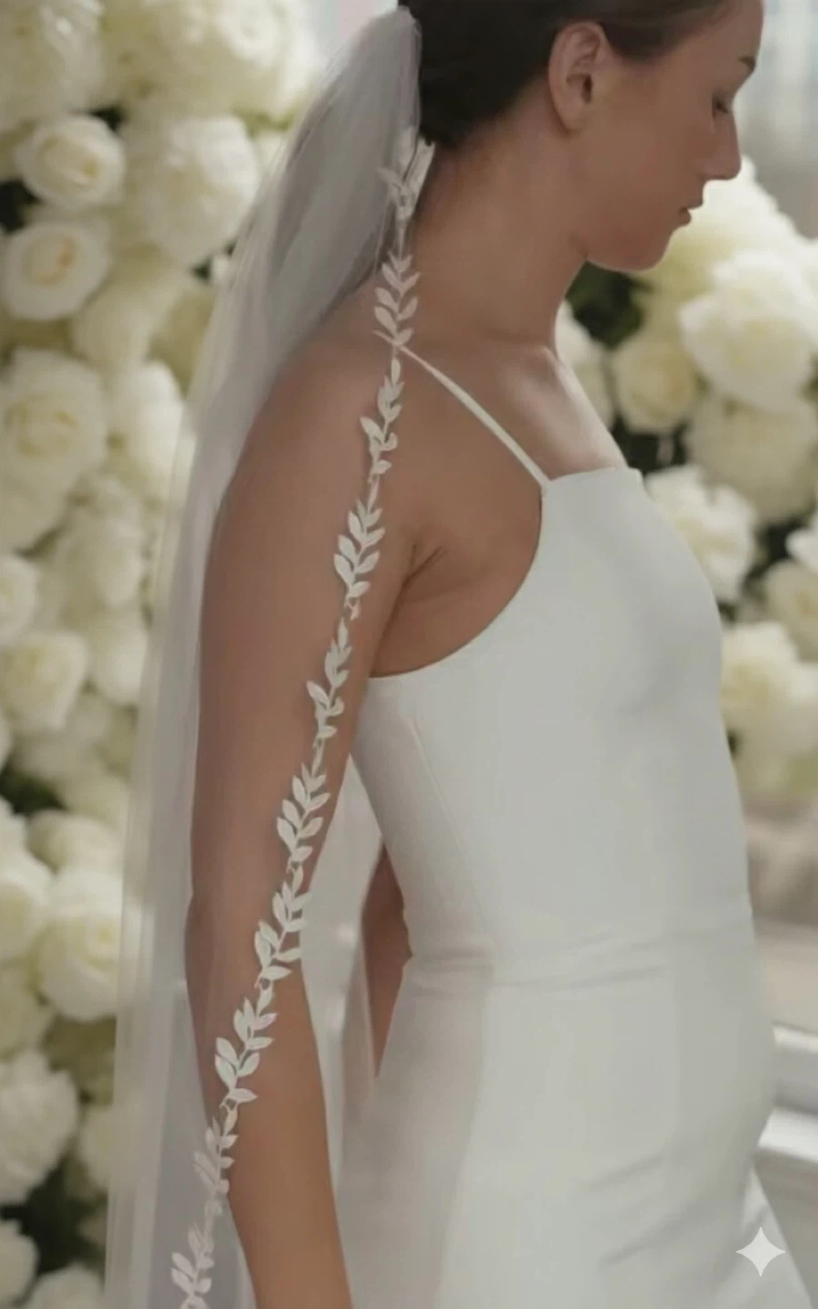 Wedding Veil with Leaf Embroidery fingertip - photo 2