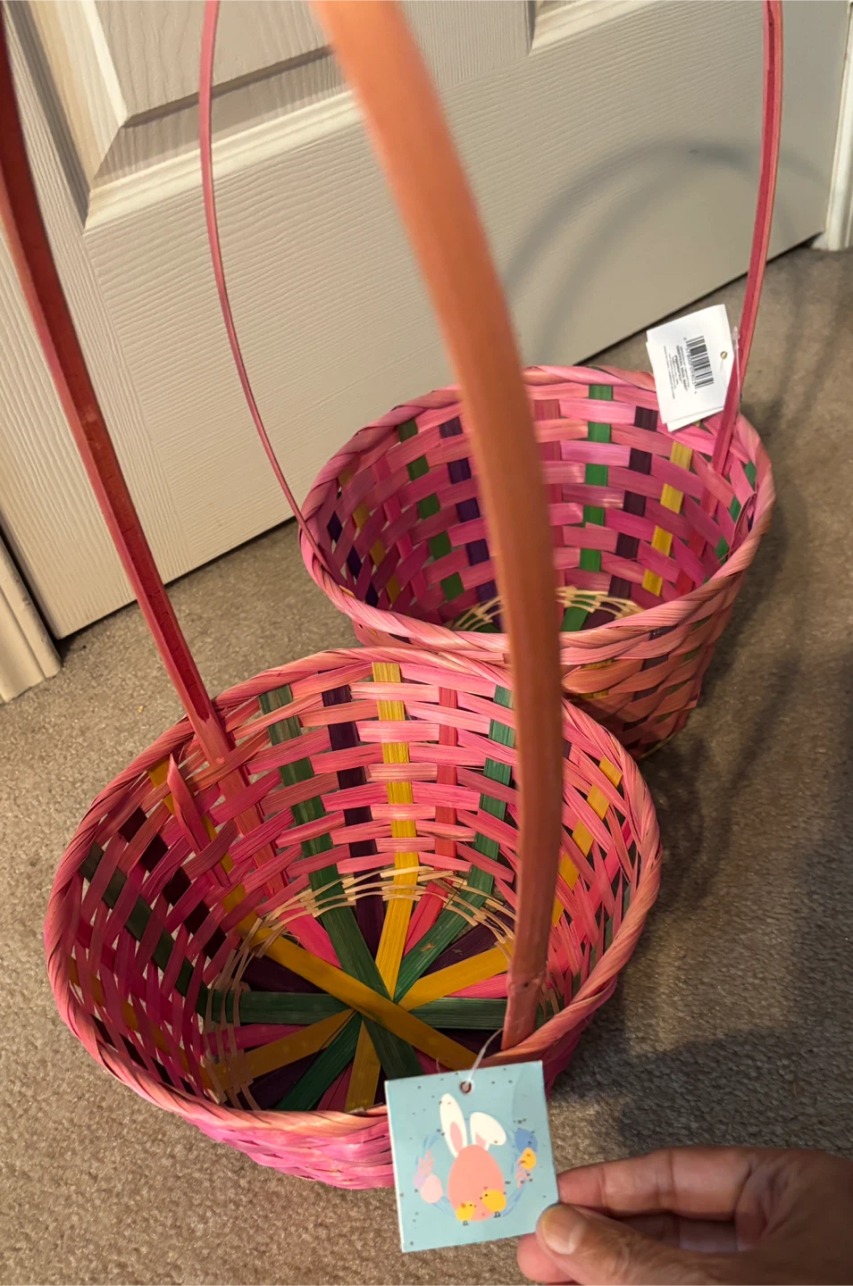 Pink Wicker Easter Baskets - Set of 2