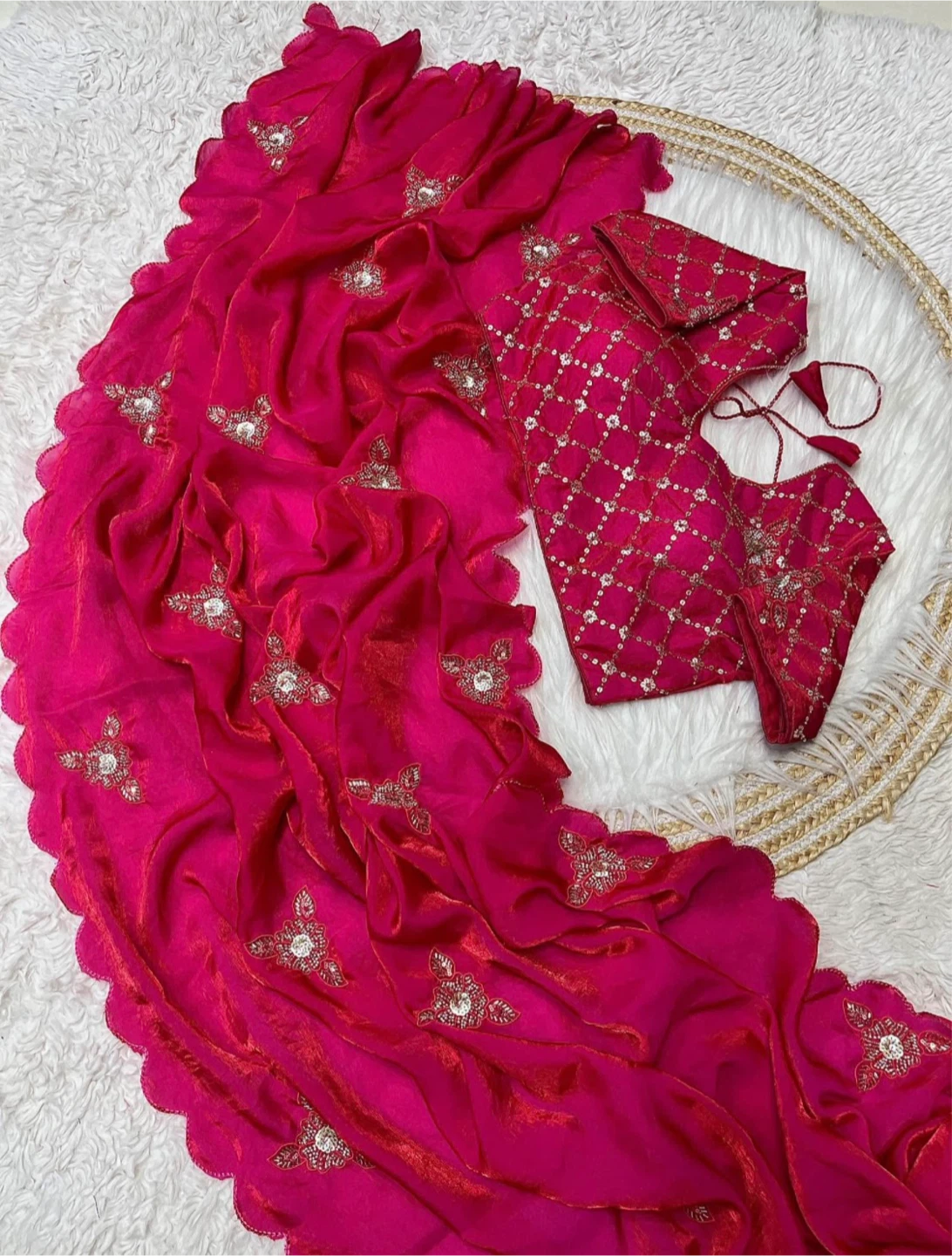 Pink Embellished Saree with Blouse