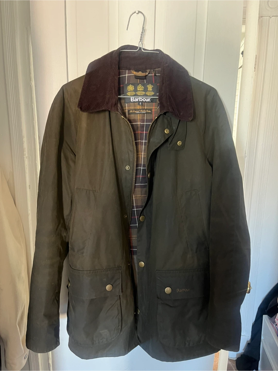 Barbour Olive Waxed Jacket Size S