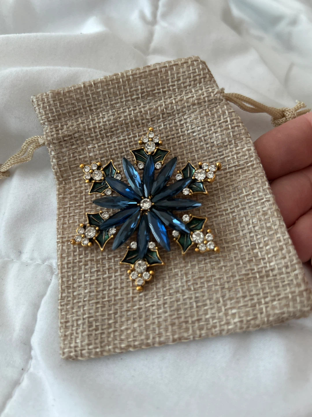Snowflake Brooch Pin - Blue & Gold - photo 3
