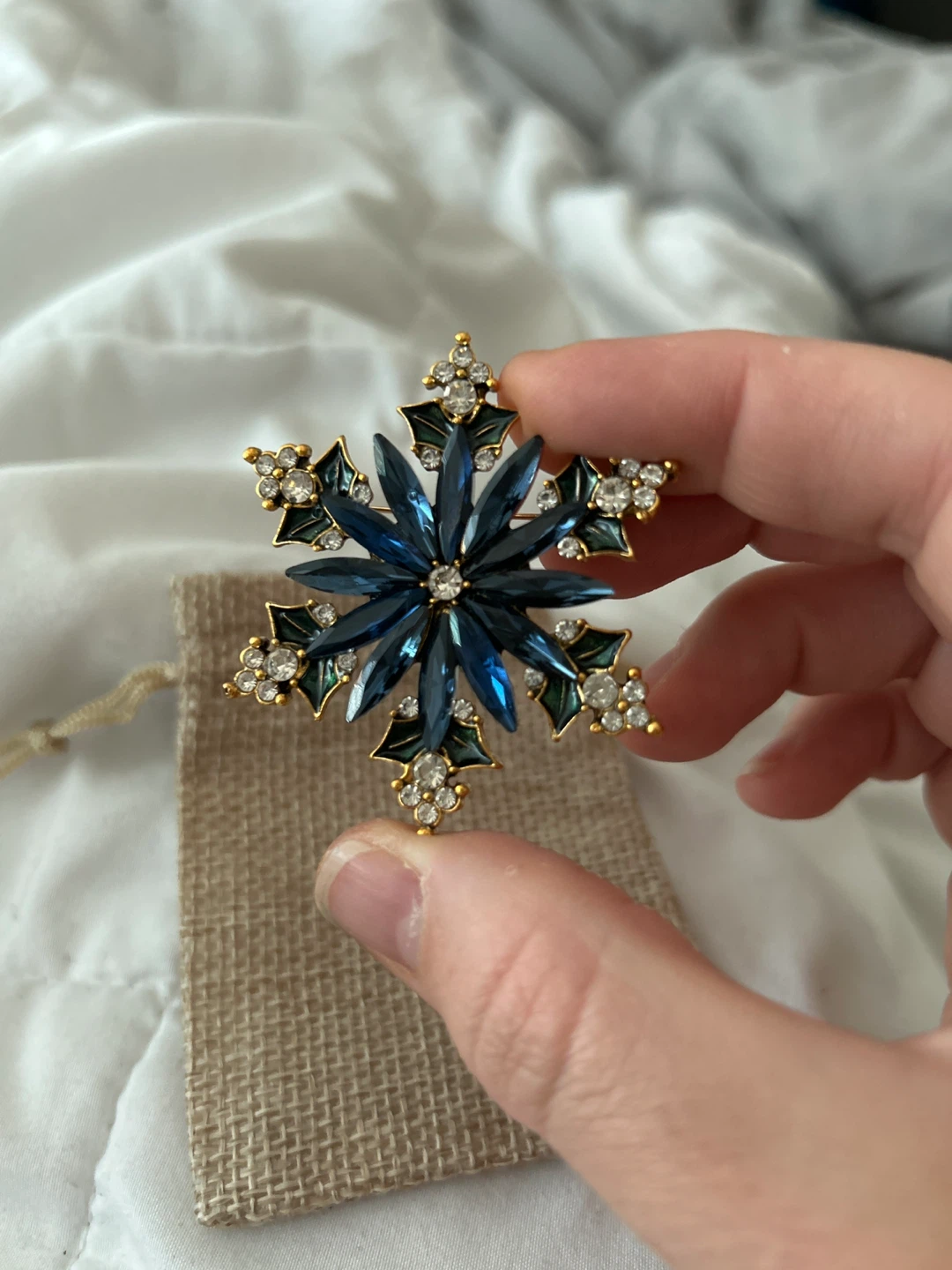 Snowflake Brooch Pin - Blue & Gold