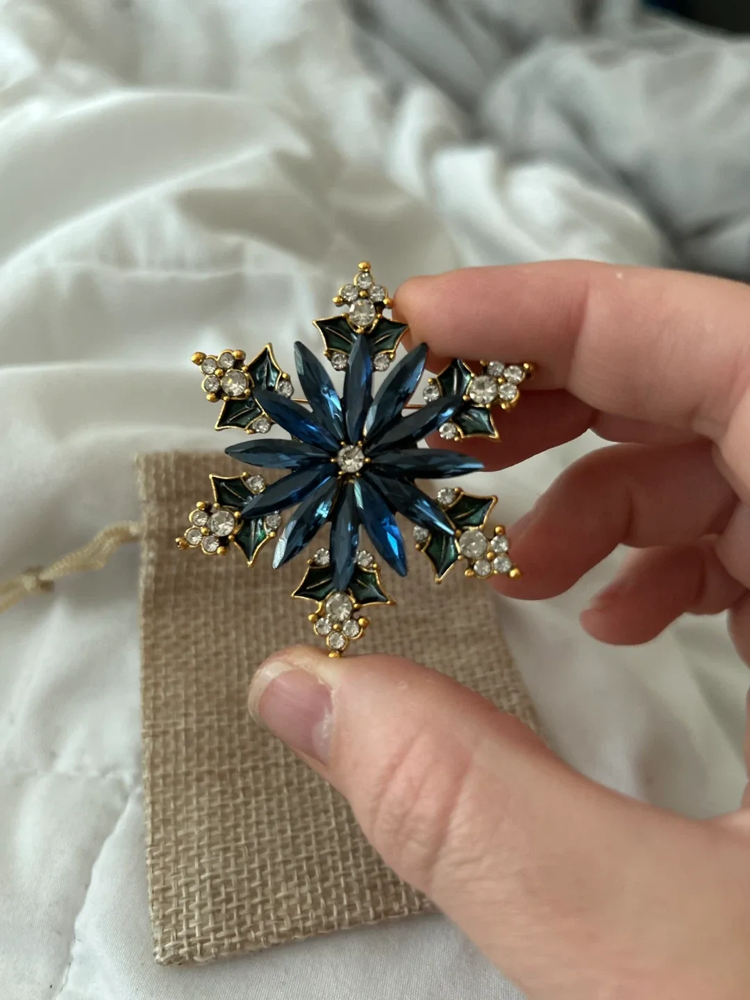 Snowflake Brooch Pin - Blue & Gold thumbnail